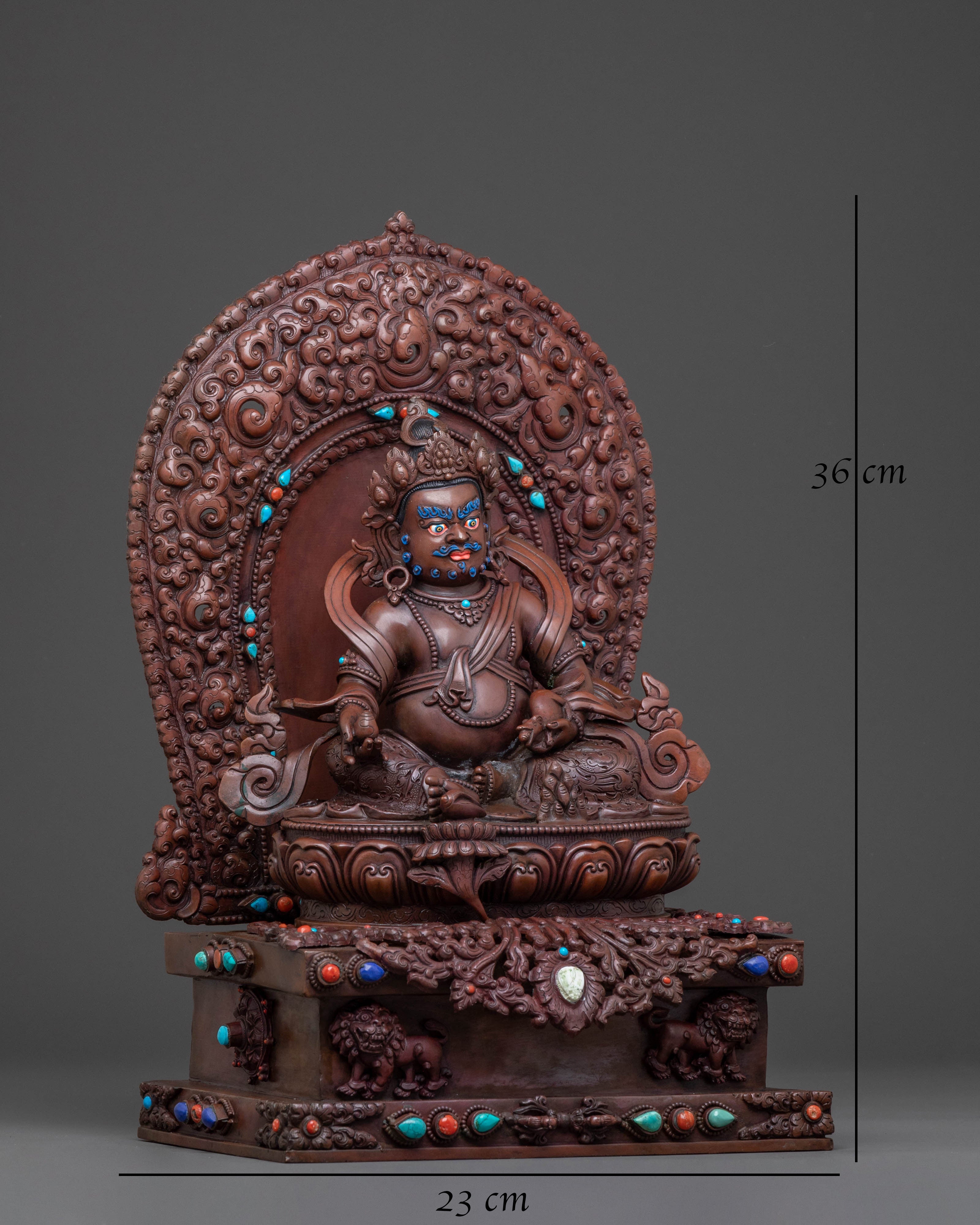 Dzambhala Sacred Statue with Throne - Oxidized Copper