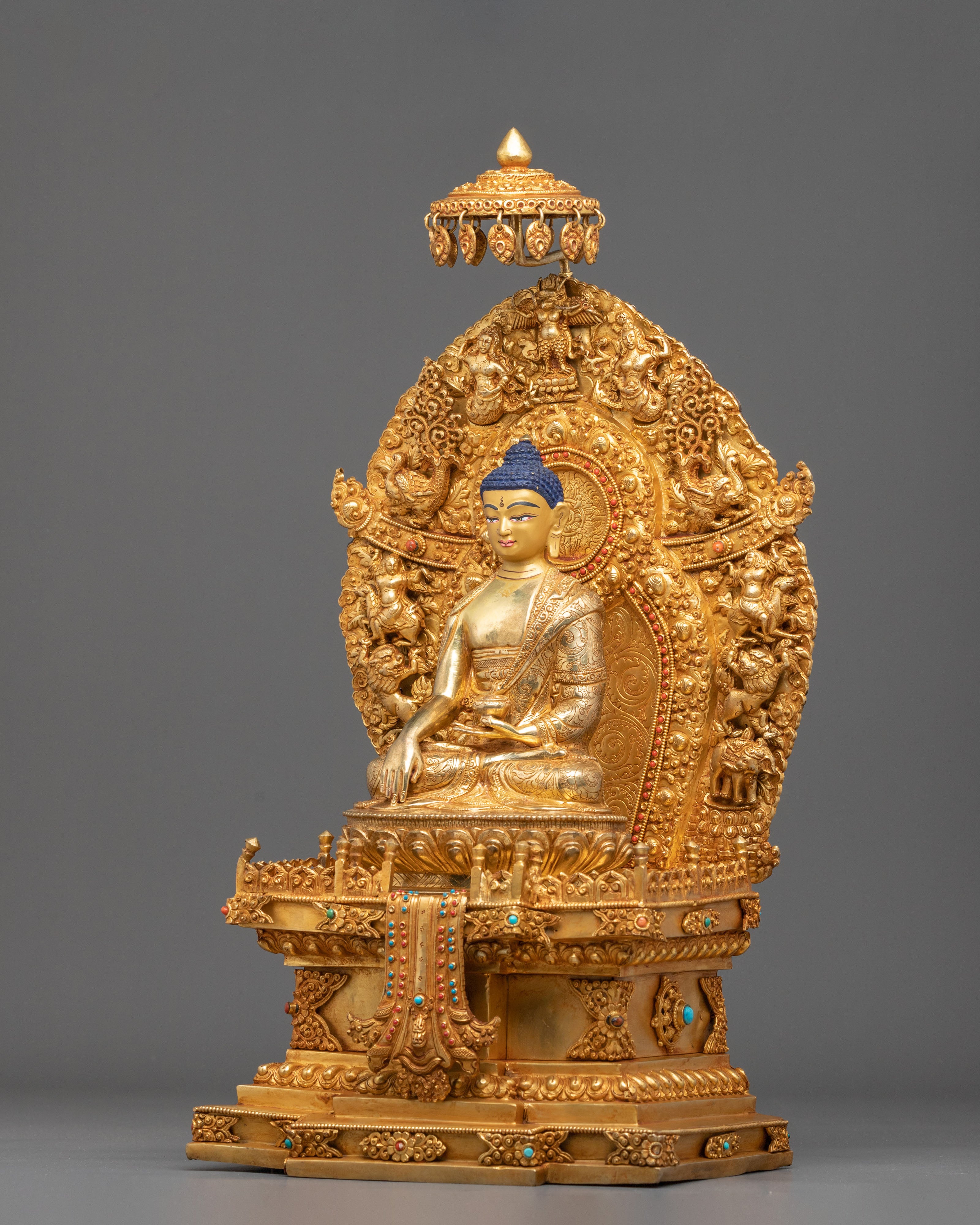 Shakyamuni Buddha Sacred Sculpture with Throne | Symbol of Wisdom Peace