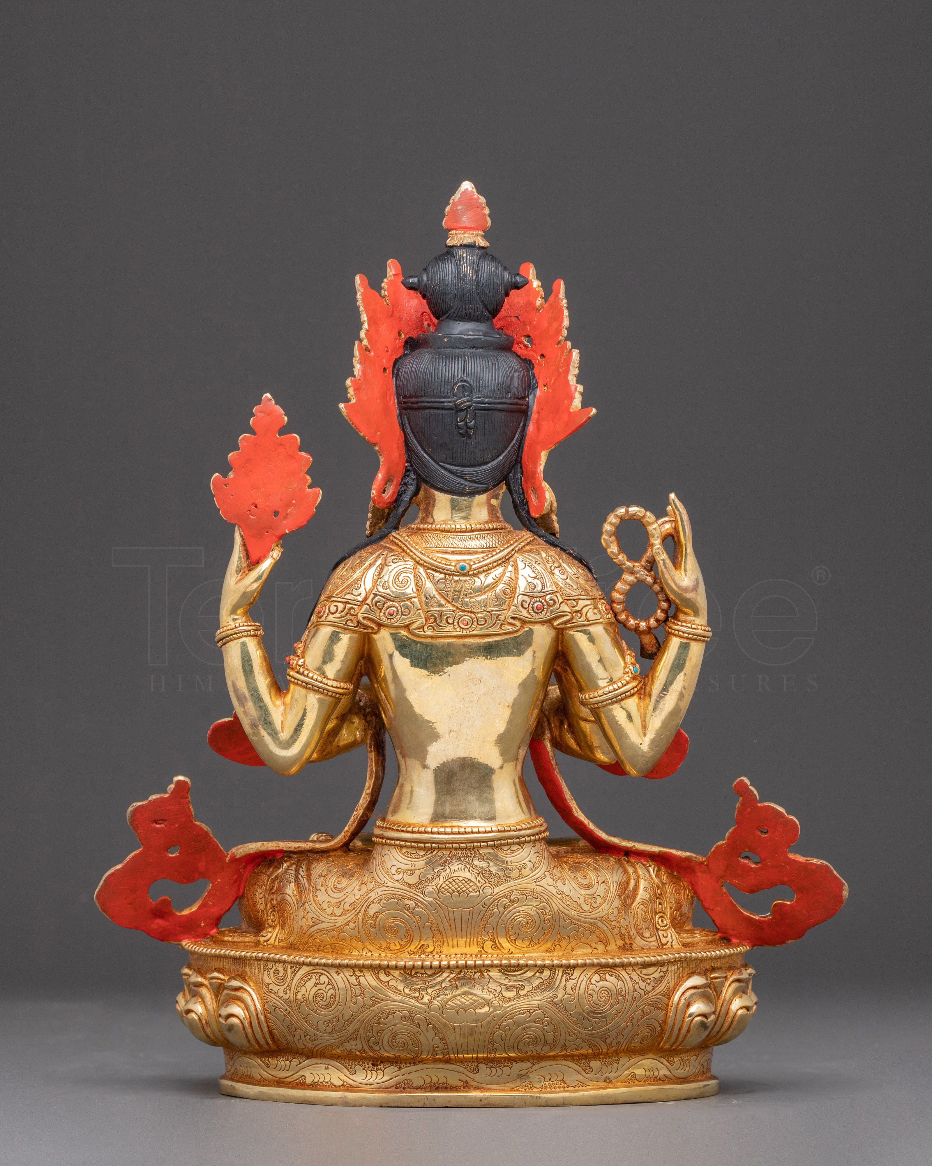 Handcrafted Golden Artwork of Four-Armed Chenrezig