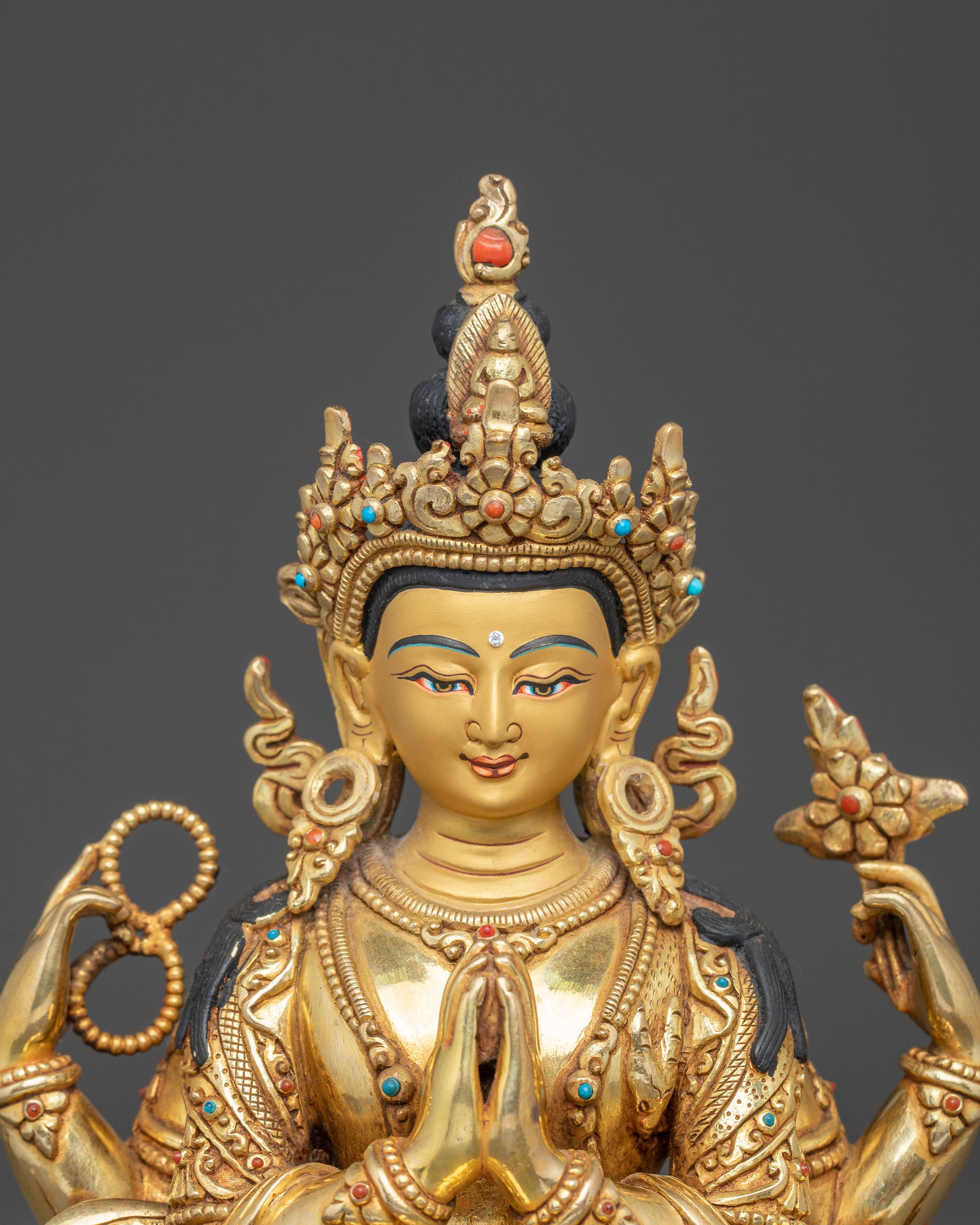 Handmade Bodhisattva Chenrezig Statue for Altar | Avalokiteshvara - Lord of Compassion