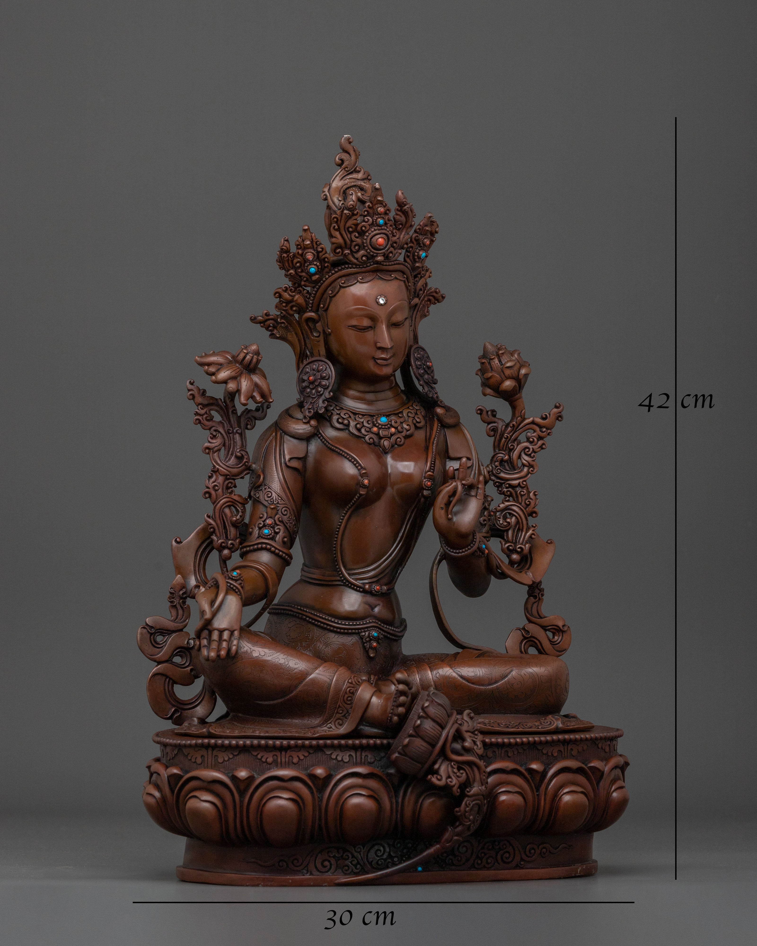 Compassion Goddess Green Tara: Oxidized Copper Sculpture