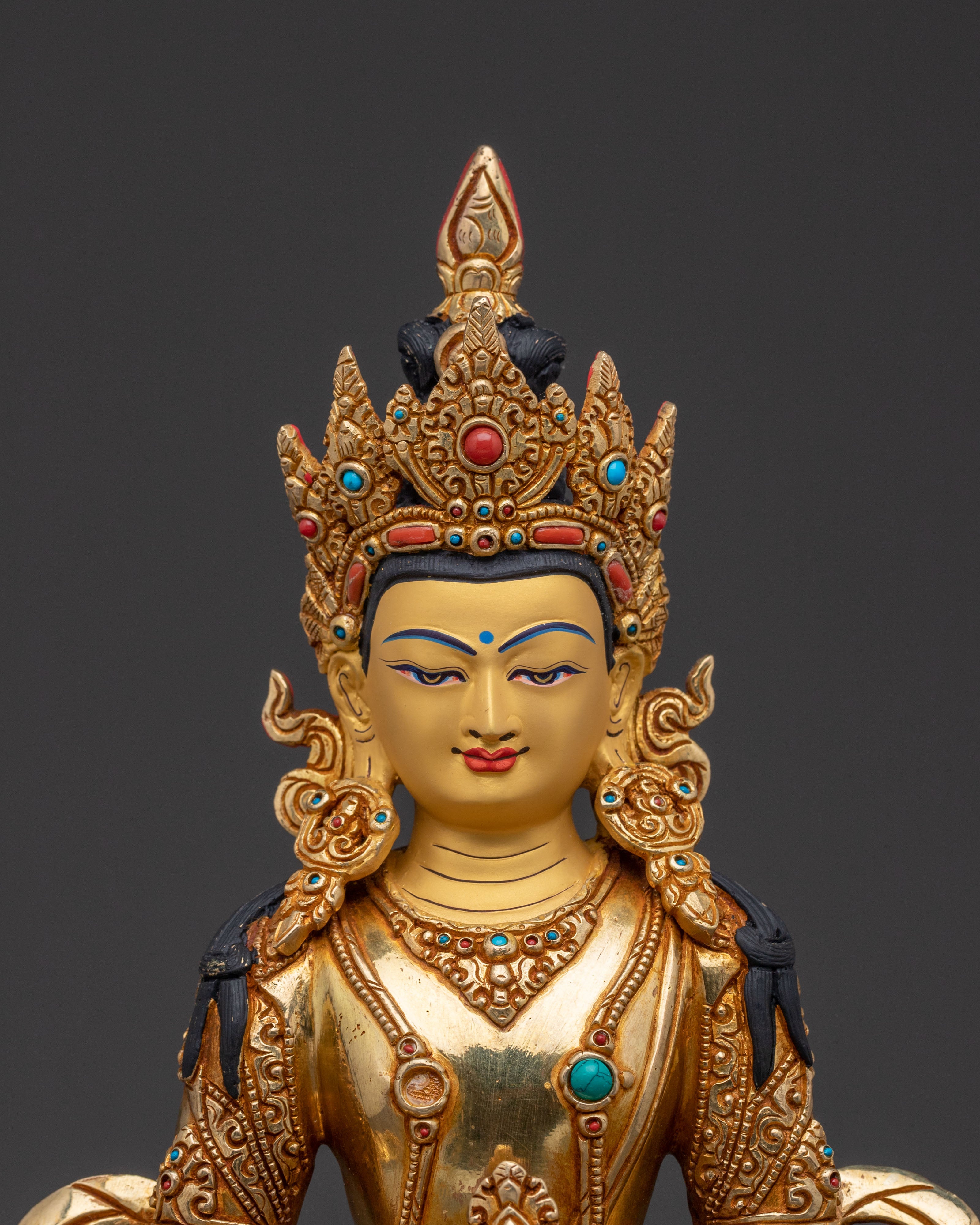 Golden Kshitigarbha Copper Statue | Serene Devotional Art