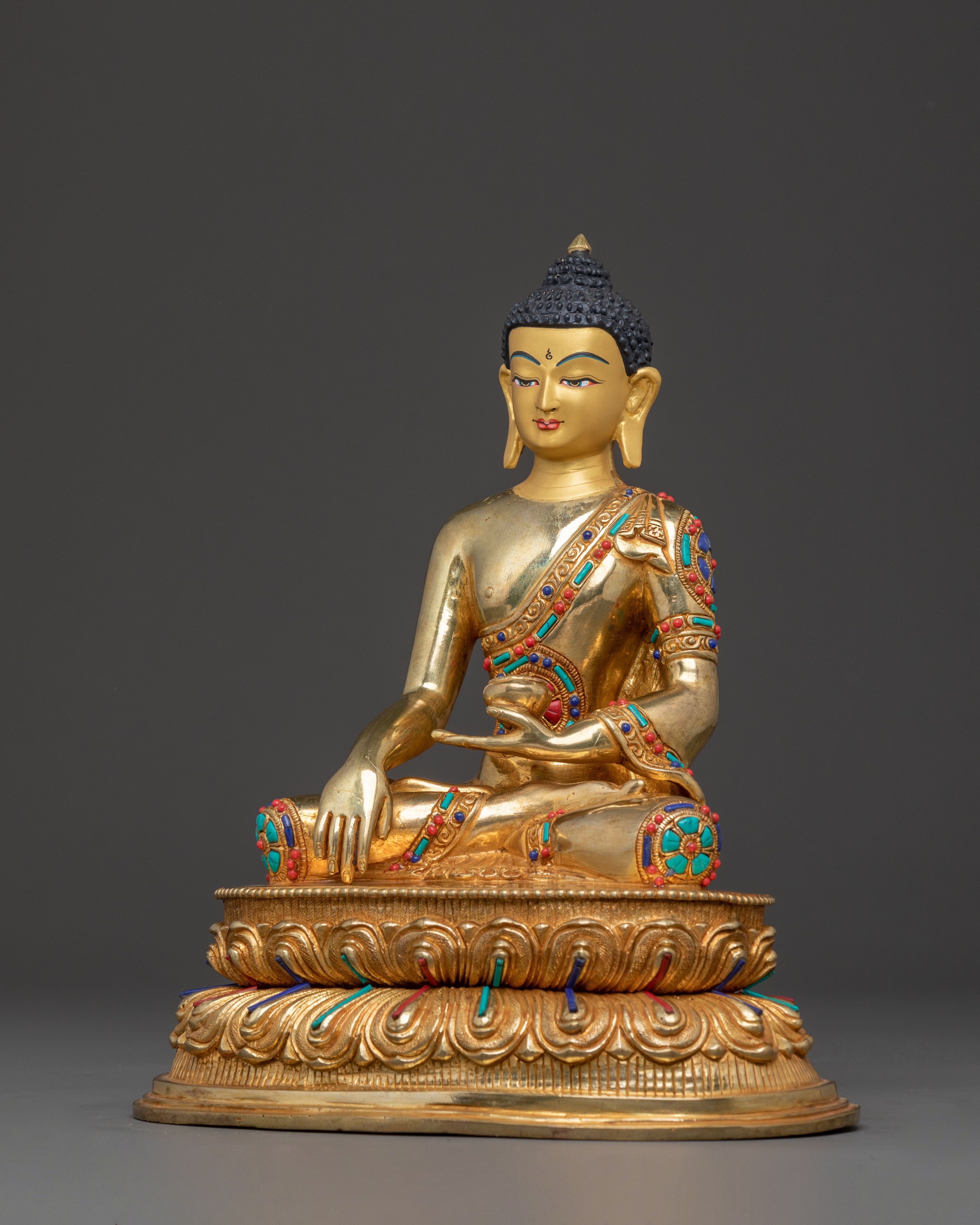 Statue of Enlightened Shakyamuni Buddha: Hand-Gilded Copper Art