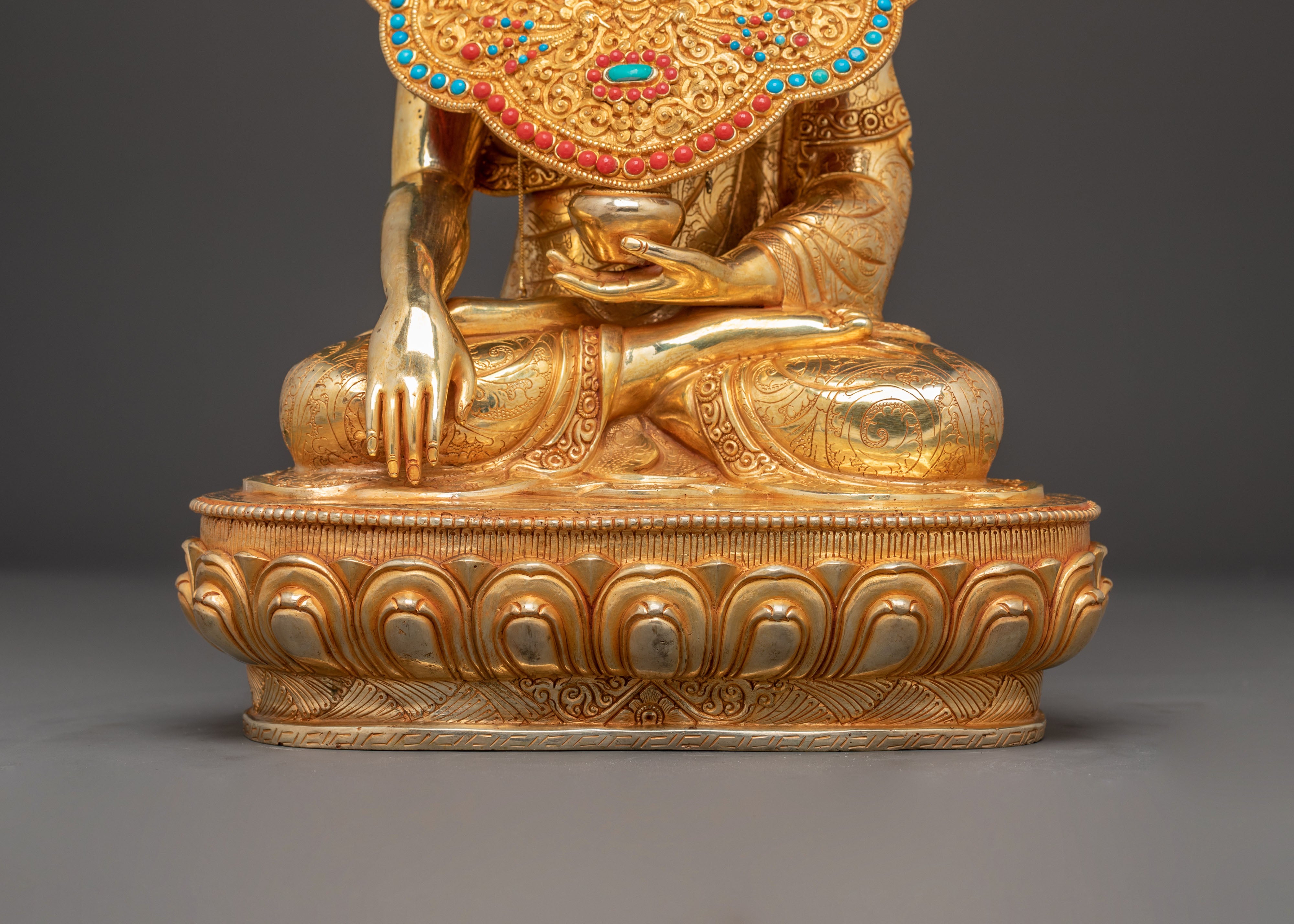 Handcrafted Golden Shakyamuni Buddha Statue with Gemstones
