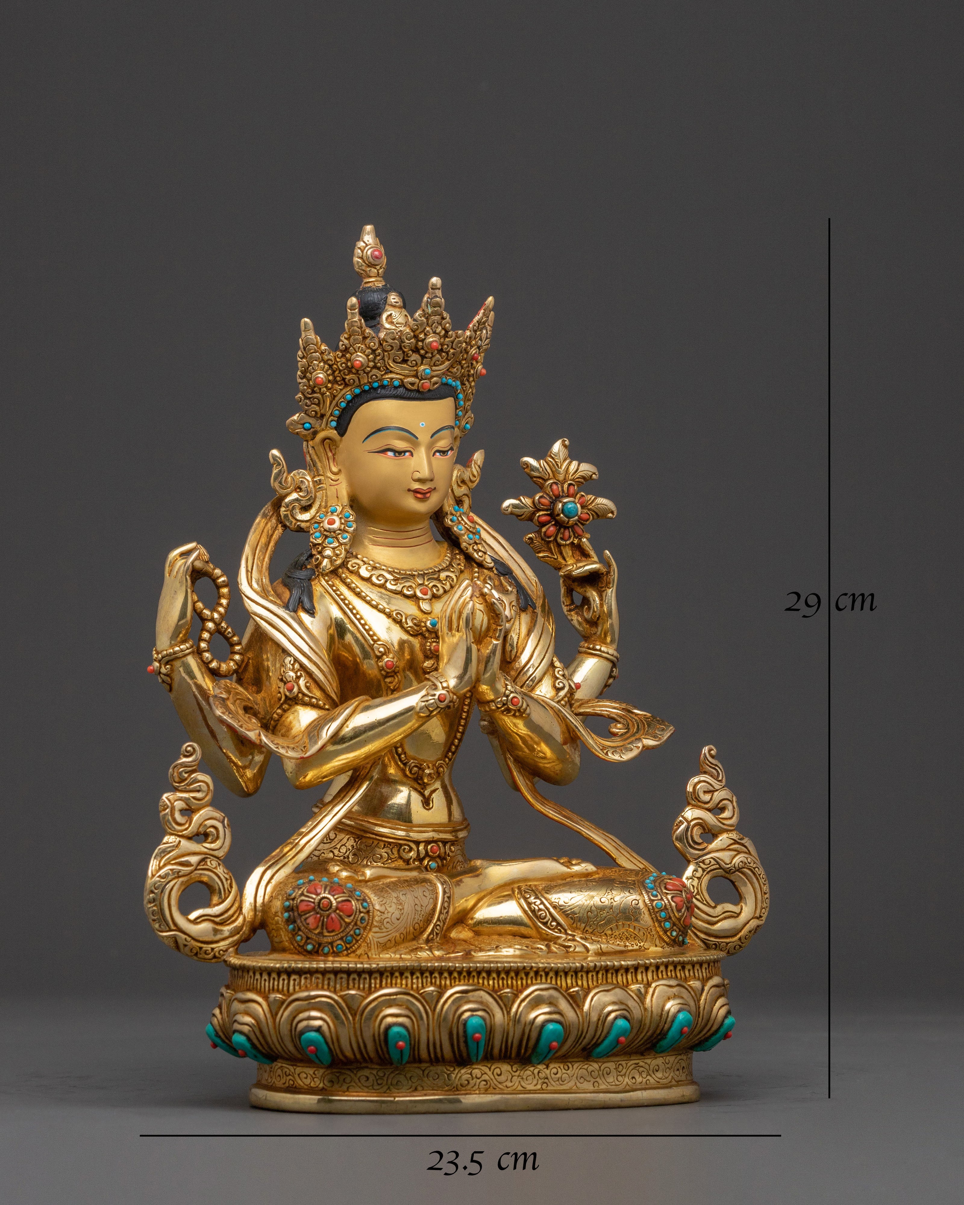 Chenrezig Enlightened Bodhisattva Statue – 24K Gold Gilded Masterpiece