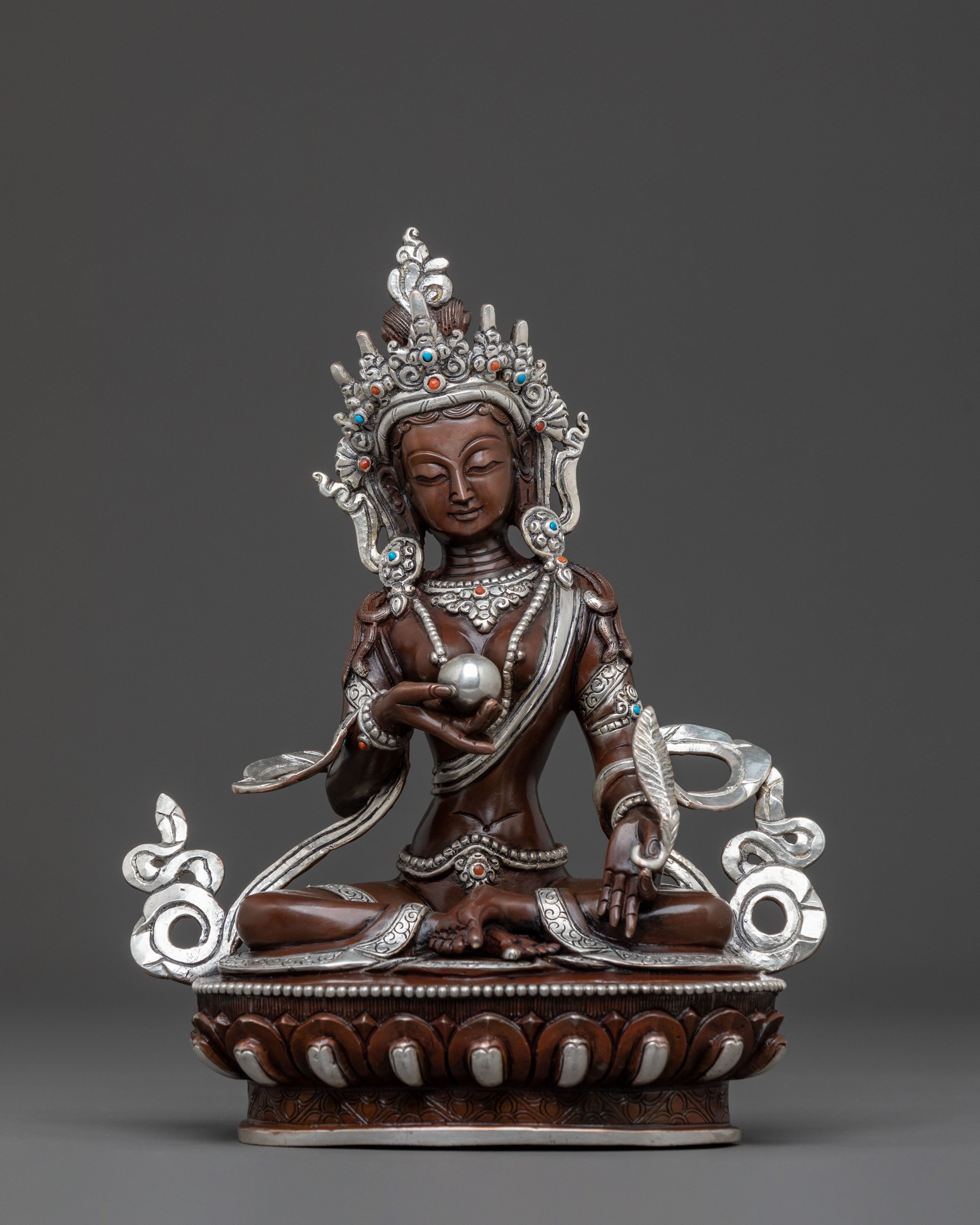 Kshitigarbha Spiritual Statue | Silver Plated Figure