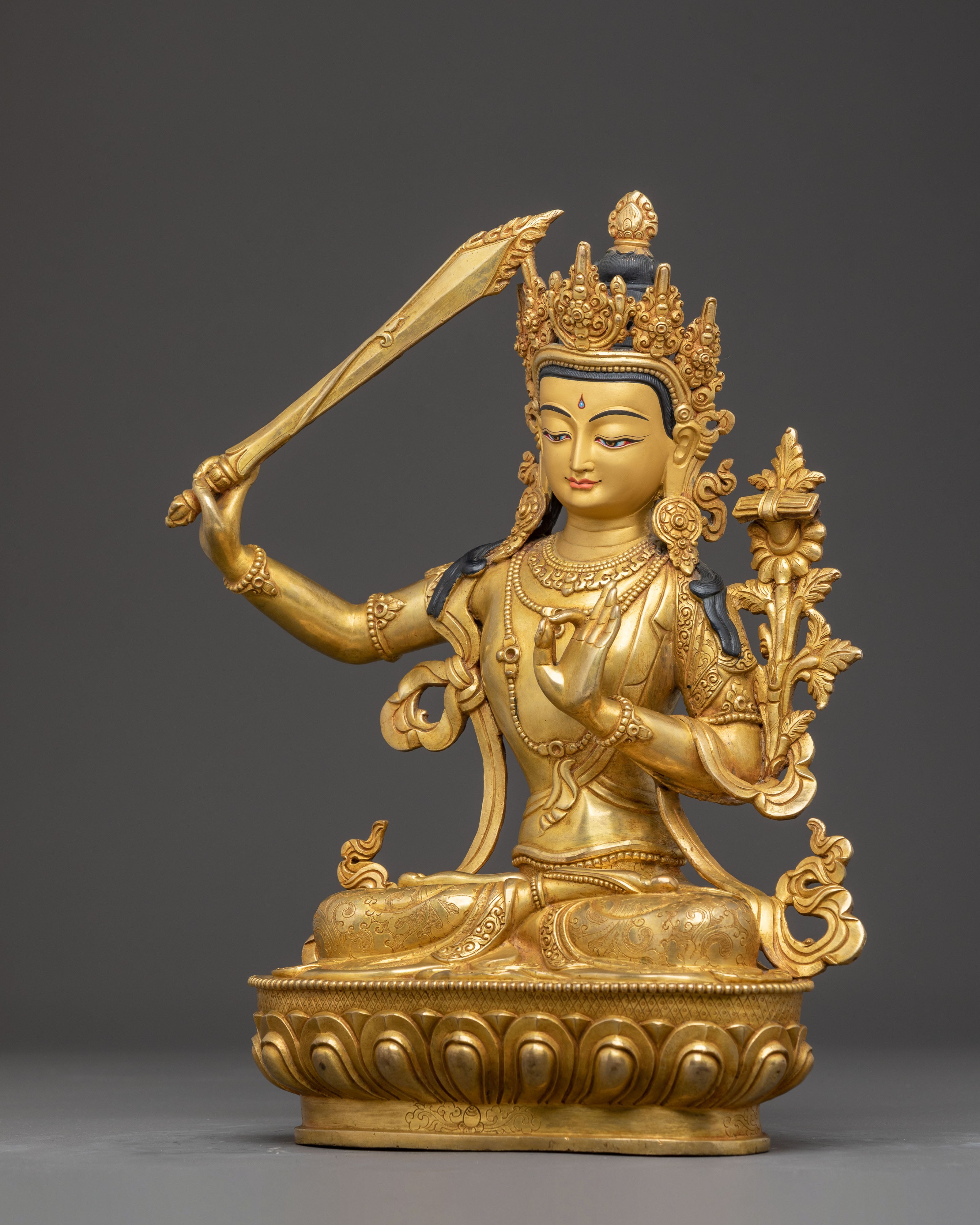 Handmade Golden Manjushri Statue- Symbol of Wisdom