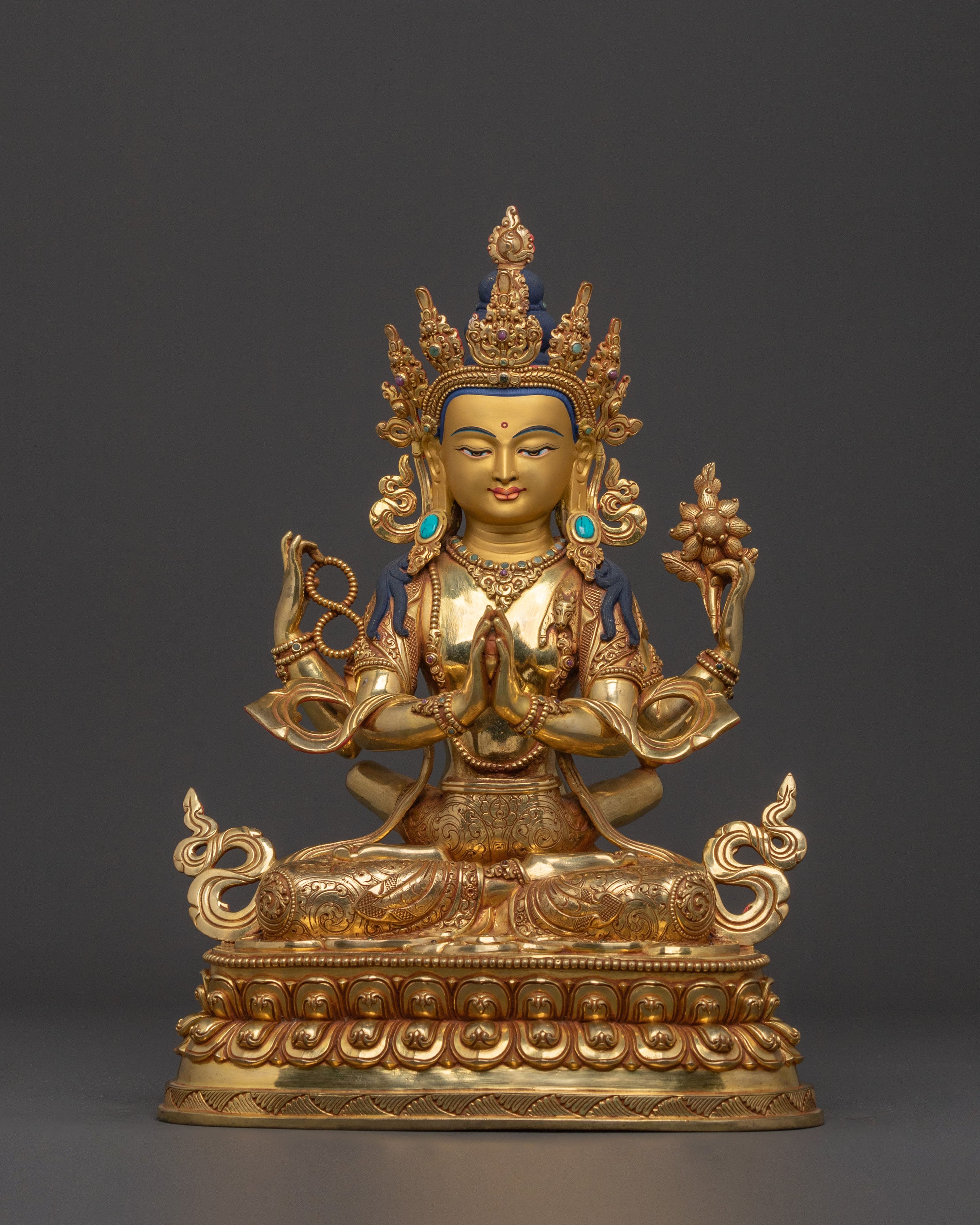 Chenrezig Golden Statue With Consort | Blessing Icons