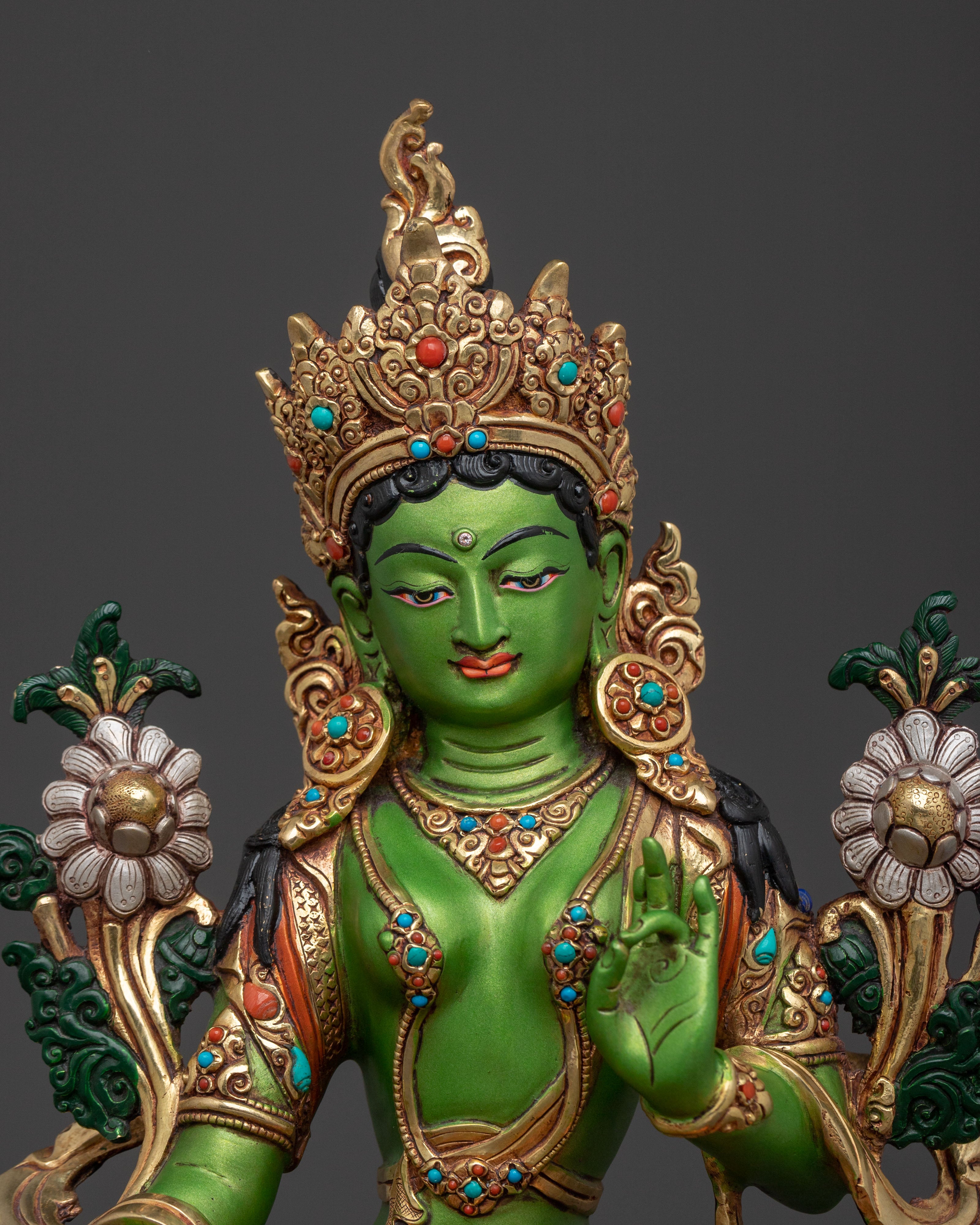 Handcrafted Green Tara Tibetan Statue | Spiritual Icon