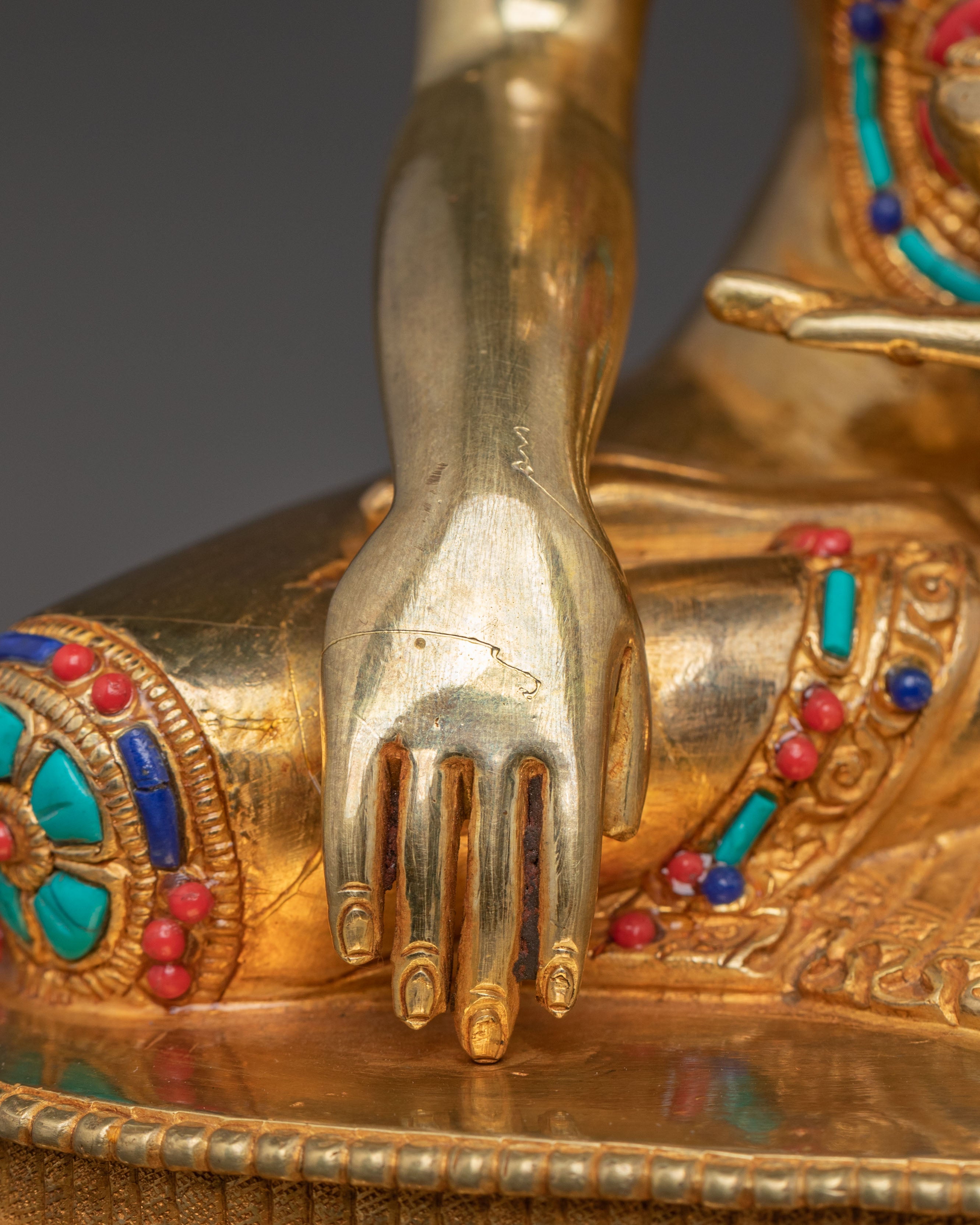 Statue of Enlightened Shakyamuni Buddha: Hand-Gilded Copper Art