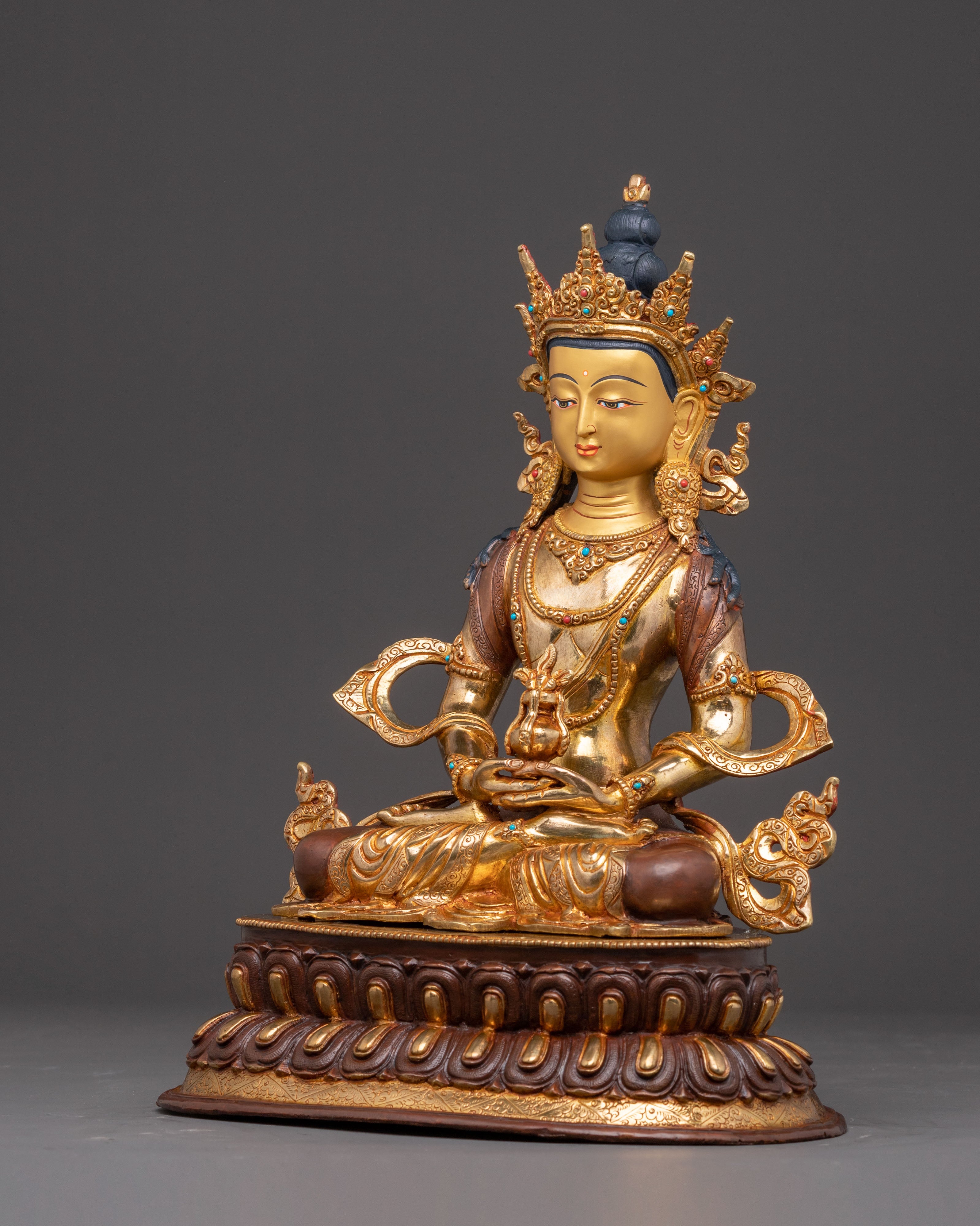 Handmade 24K Gold-Gilded Amitayus Statue | Traditional Himalayan Art