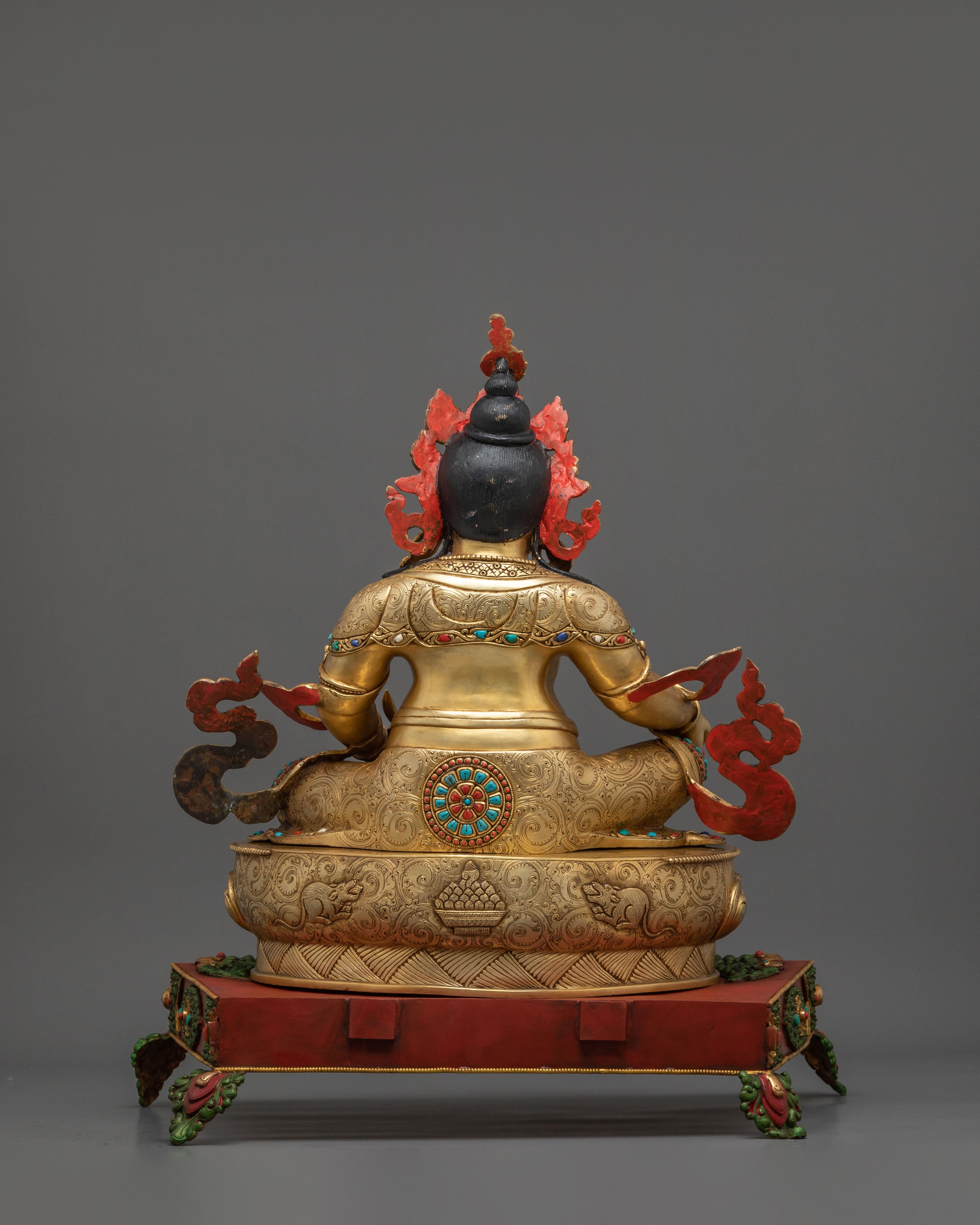 Dzambhala Statue on a Throne | Fire Gold Gilded Figurine
