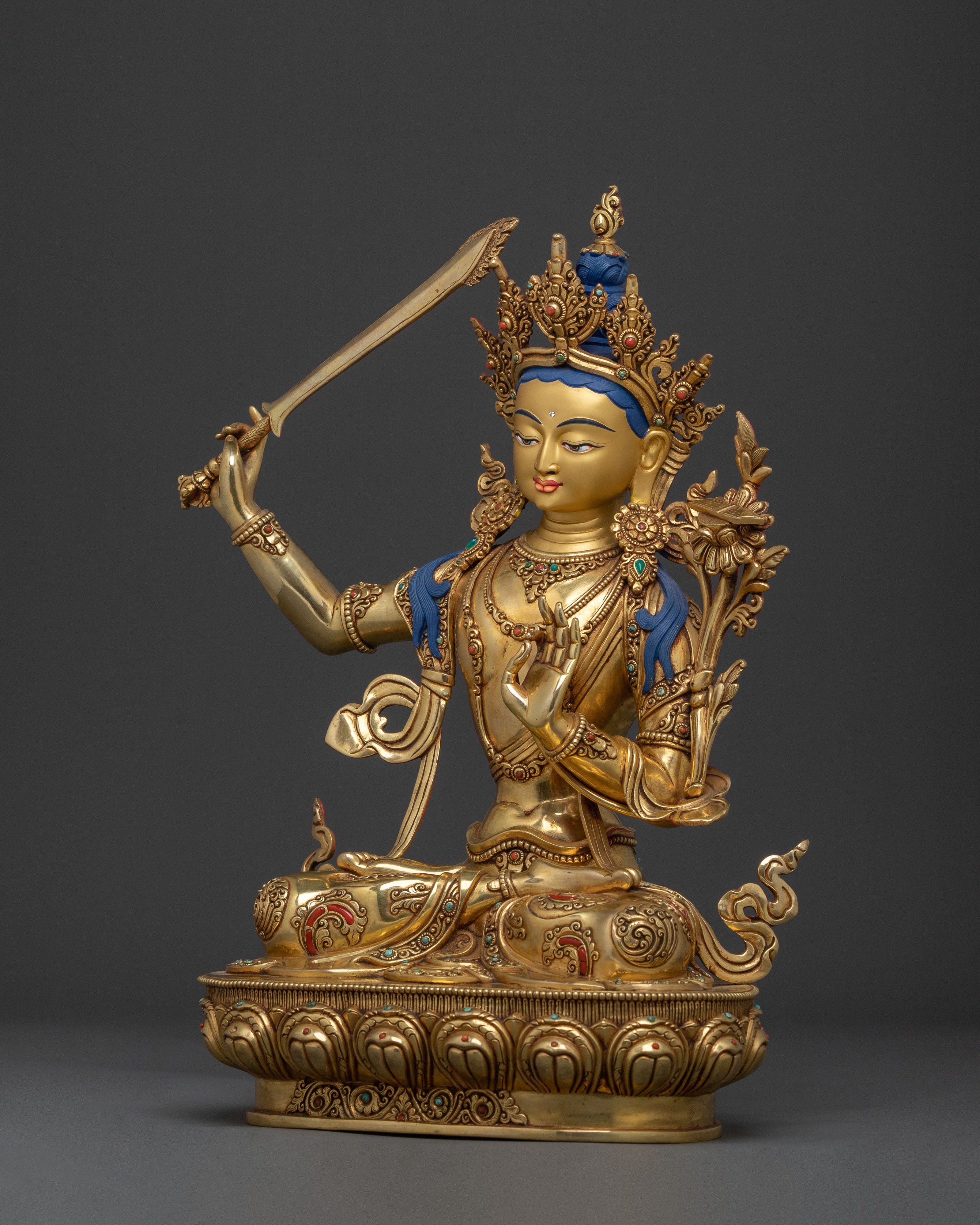 Manjushri Sacred Wisdom Statue | 24k Gold Glided