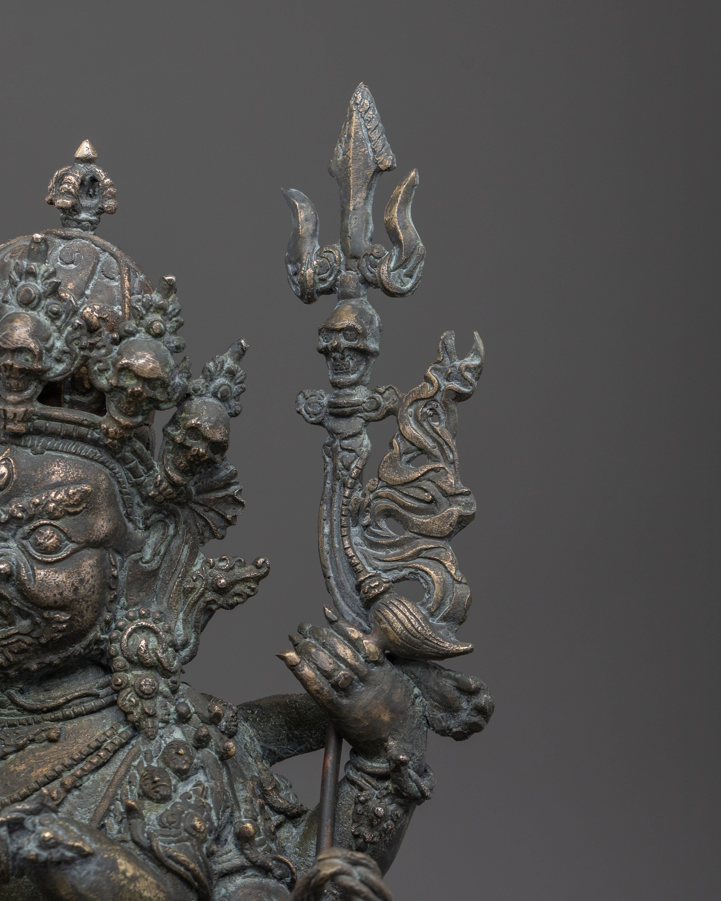 Six-Armed Mahakala Statue | Copper Figurine with Antique Finish