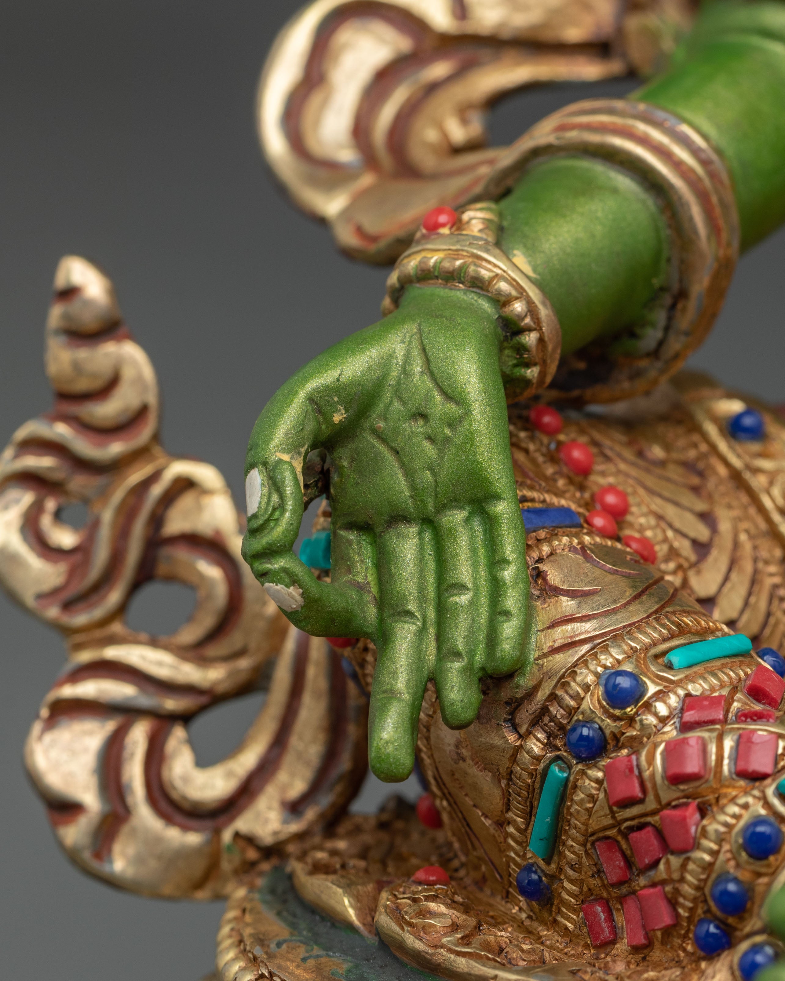 Green Tara 24K Gold Gilded Statue | Goddess of Compassion and Protection