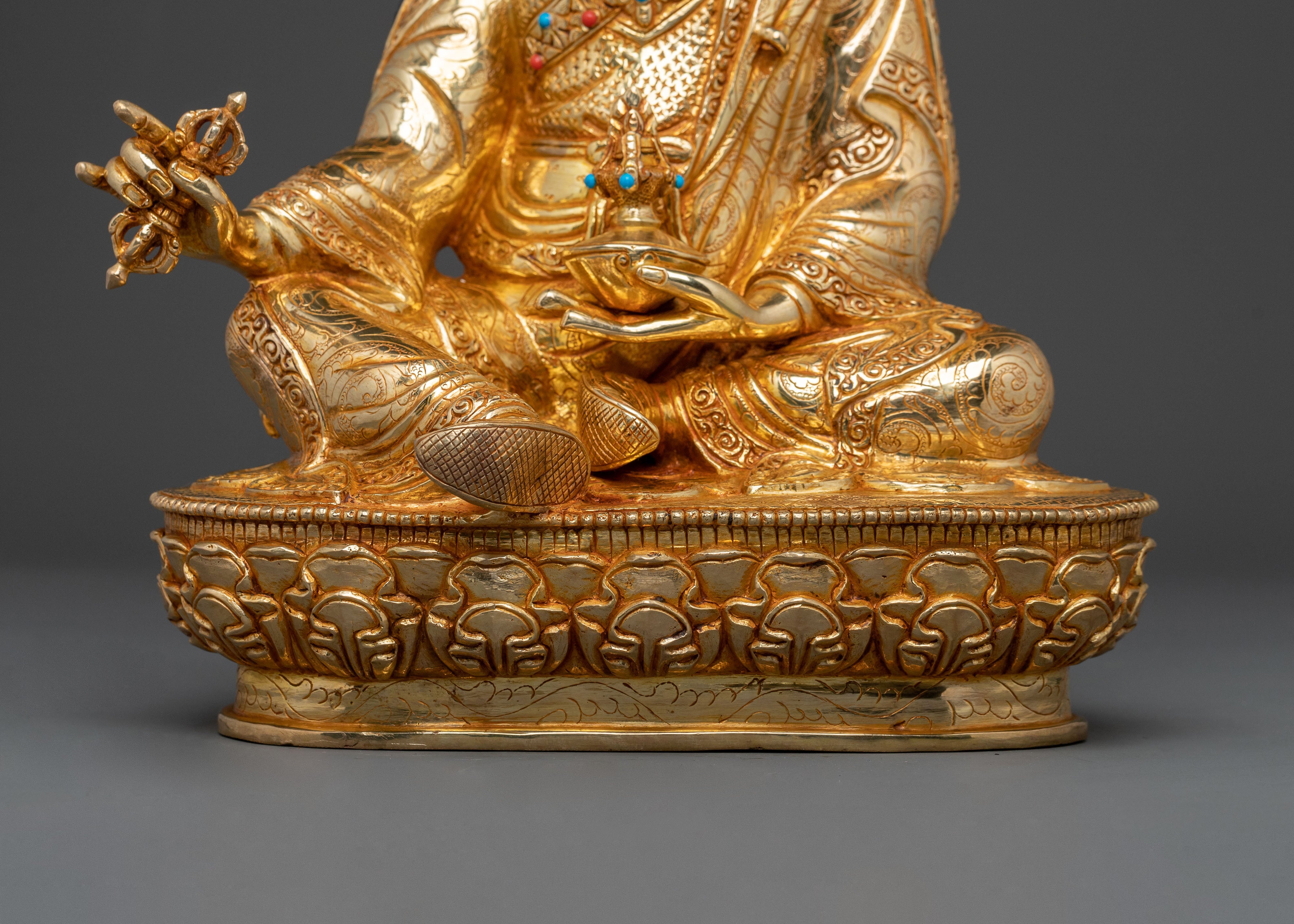Tibetan Padmasambhava Statue - 24K Gold Gilded Copper