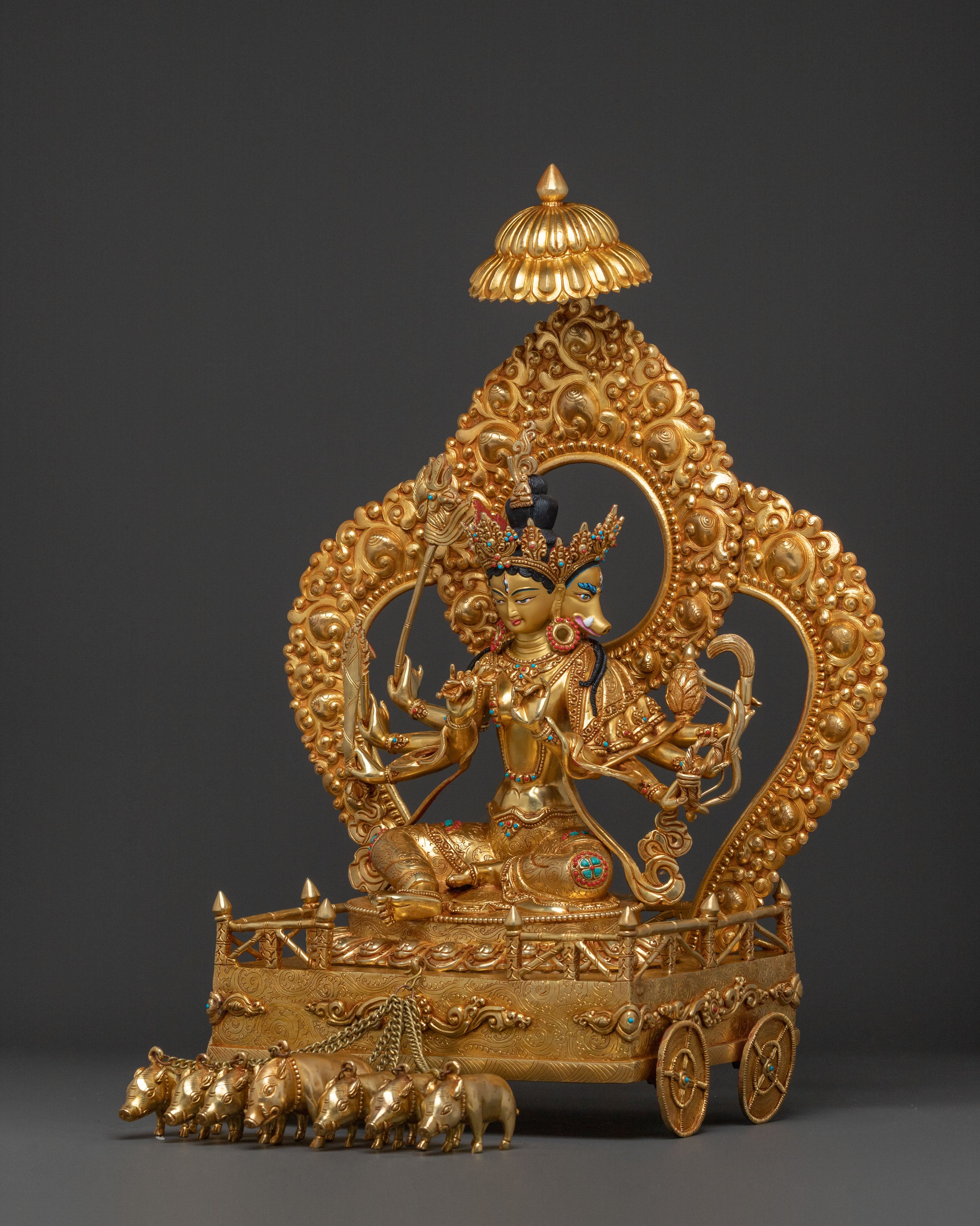 Marici Sacred Statue: 24K Gold Gilded Himalayan Figure