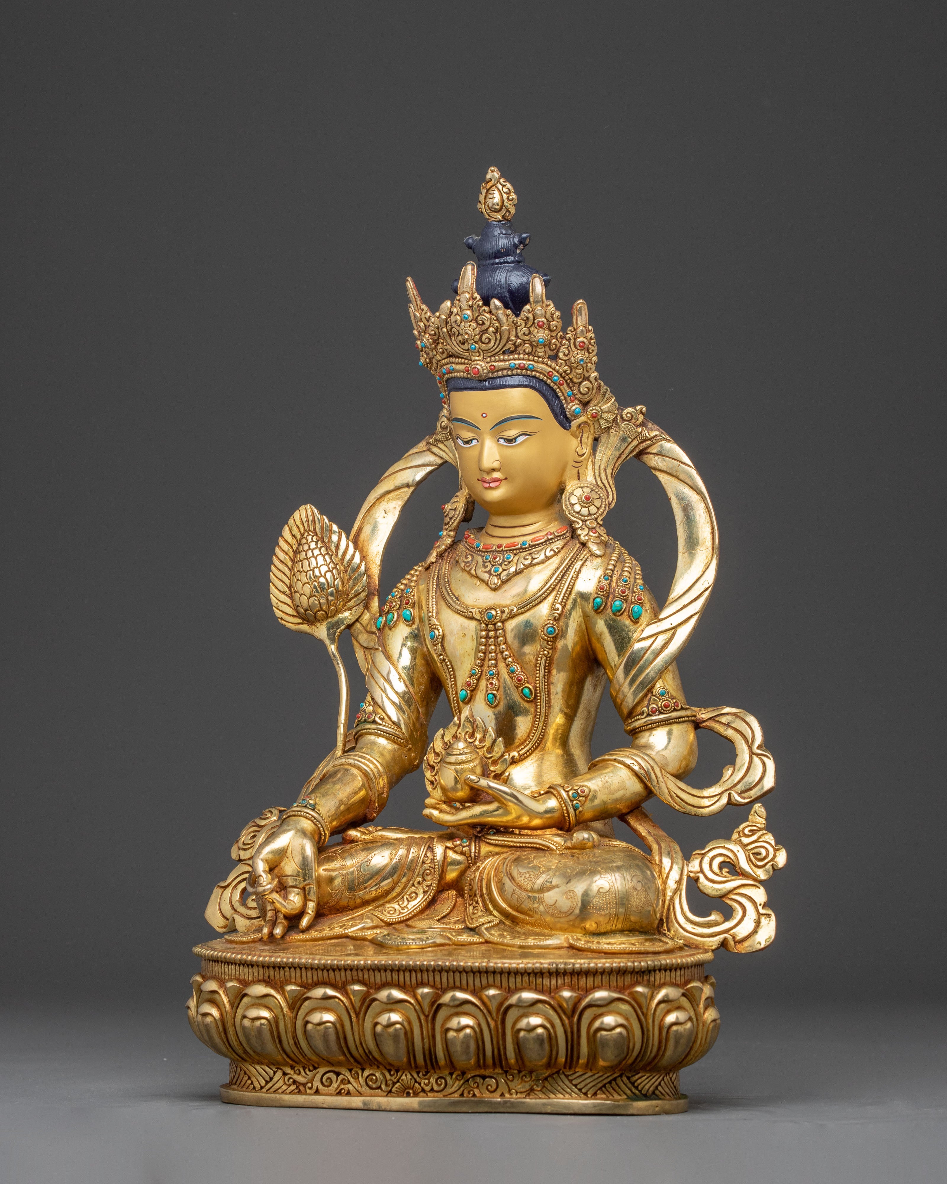 Handmade Kshitigarbha Golden Statue | Guardian of the Underworld