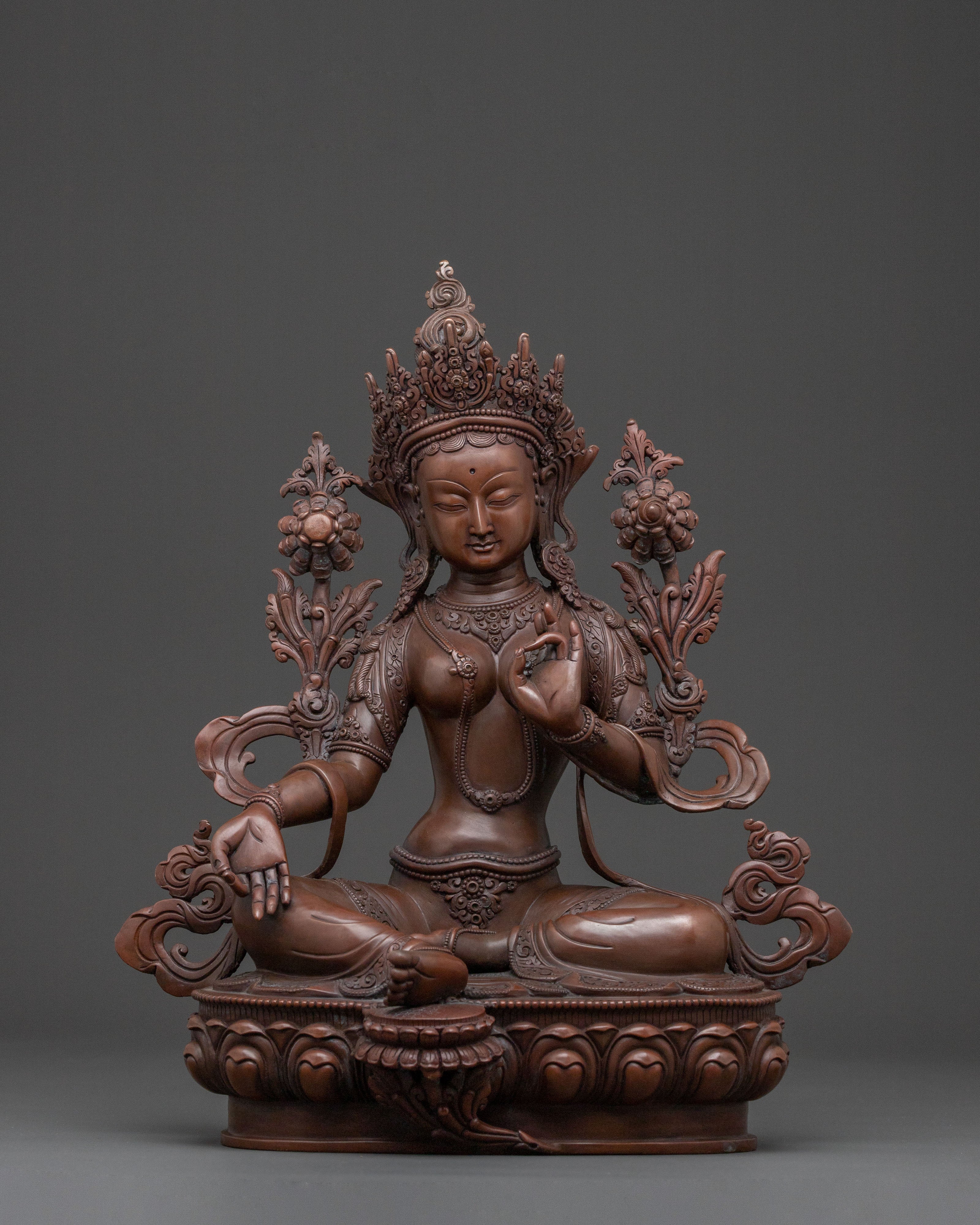 Handcrafted Copper Statue of Green Tara