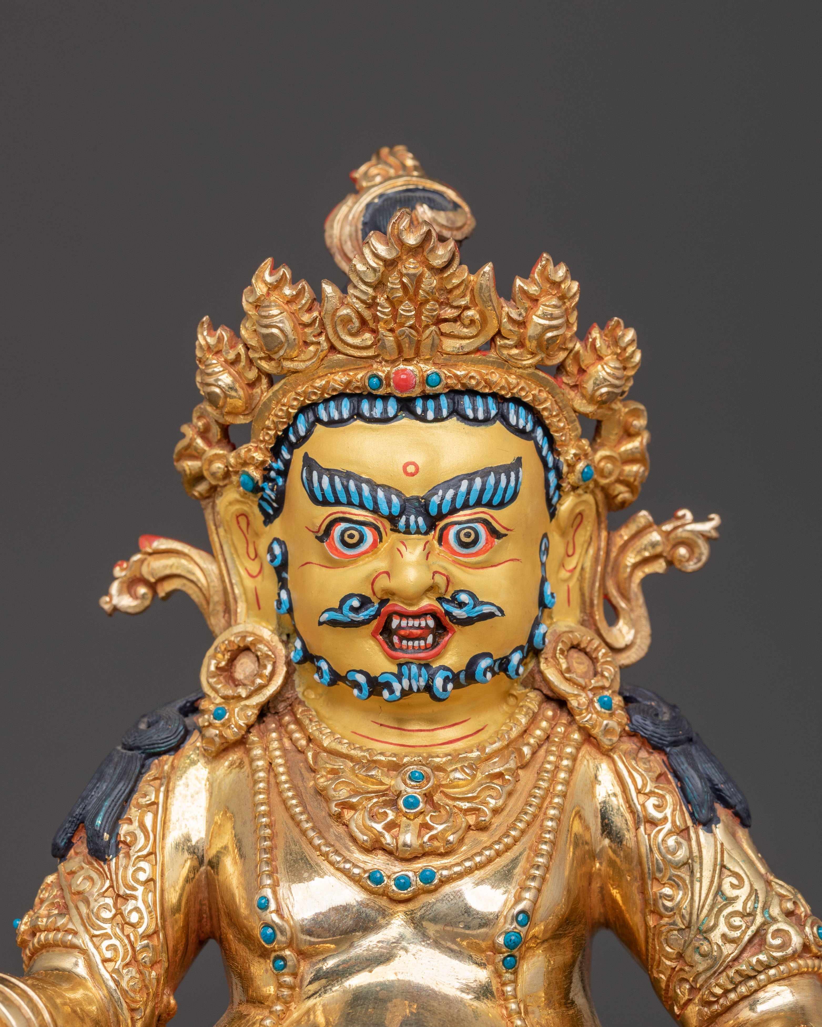 Handcrafted Dzambhala Sculpture: 24K Gold Gilded Statue