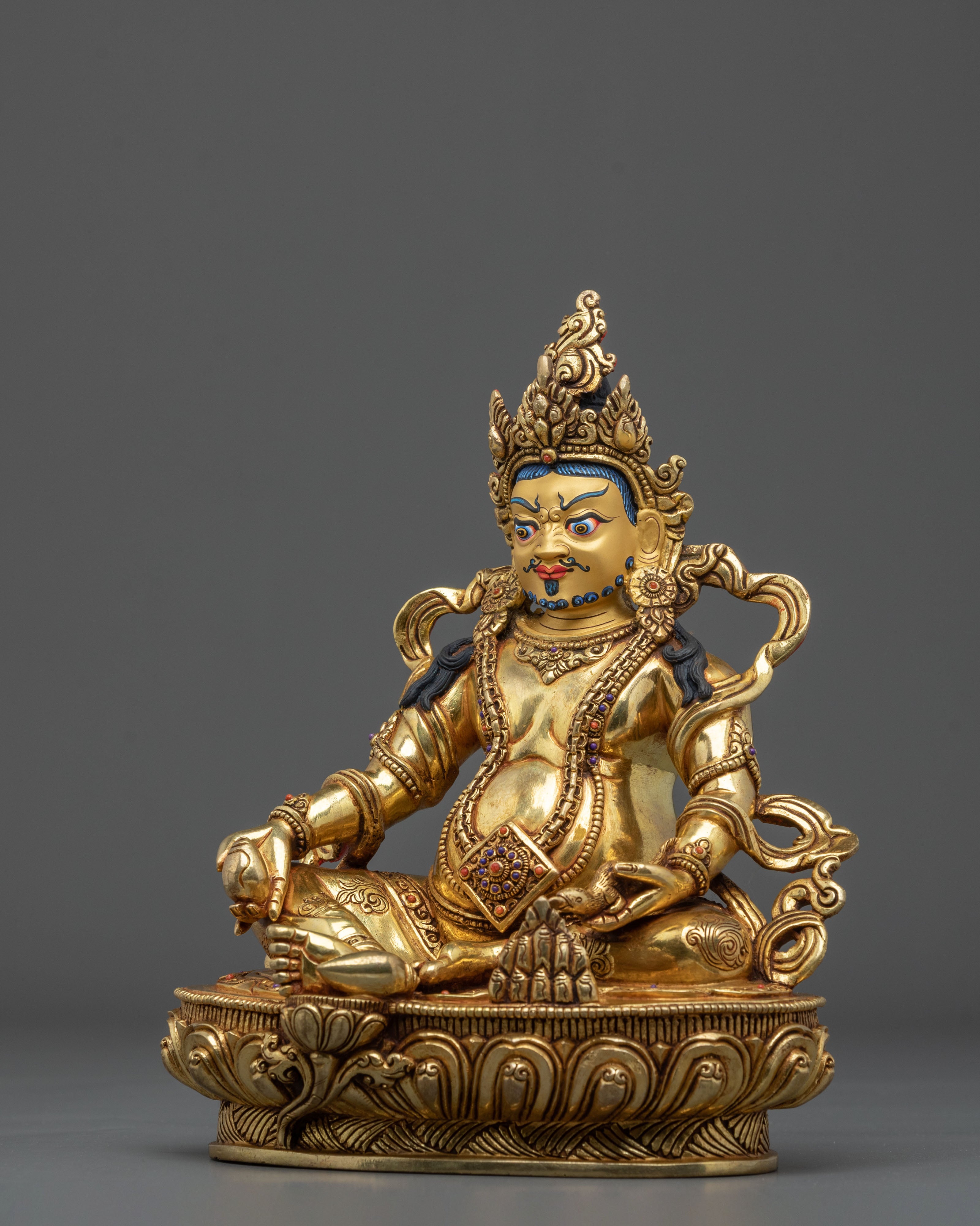 Handmade Dzambhala Copper Statue | 24K Gold Gilded Wealth Deity