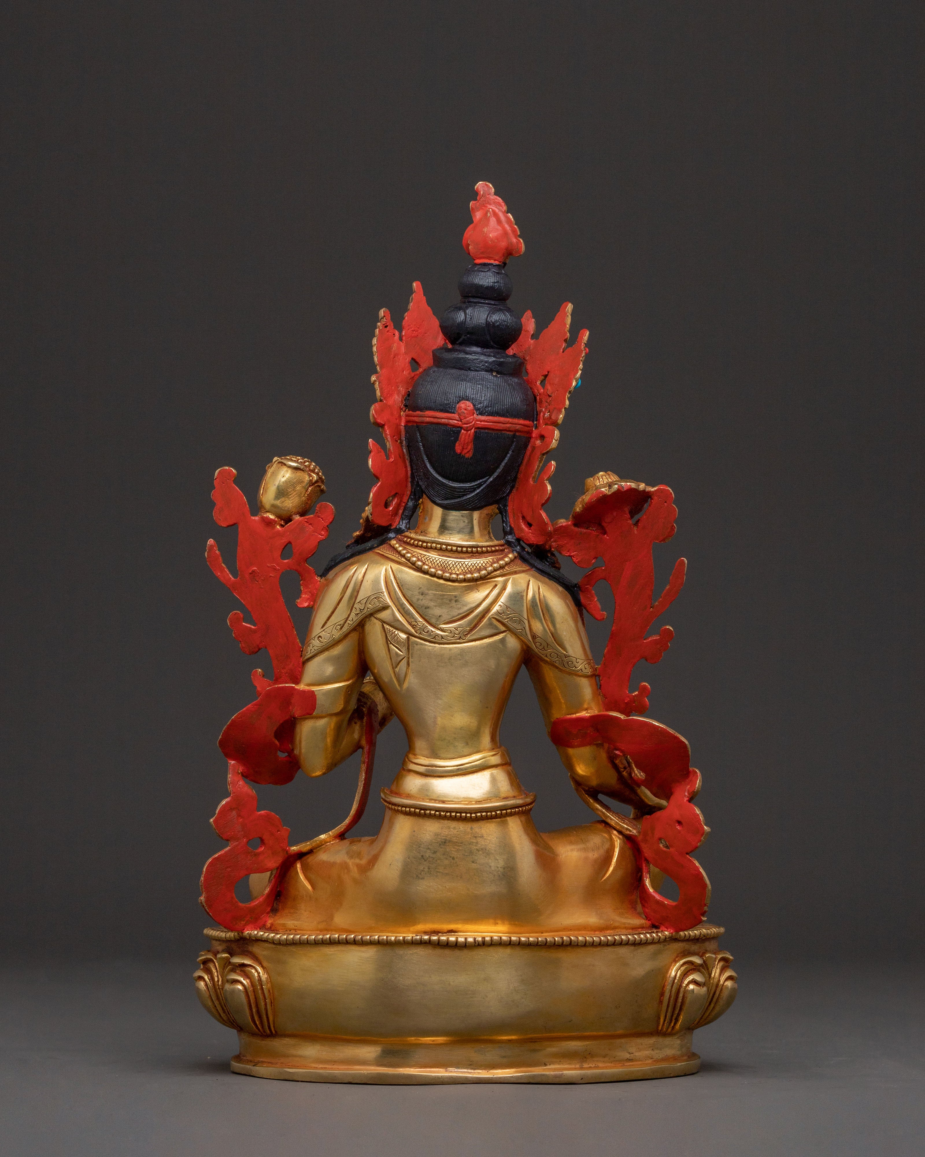 Green Tara Swift Protection Statue - Radiant Hand-Gilded Copper