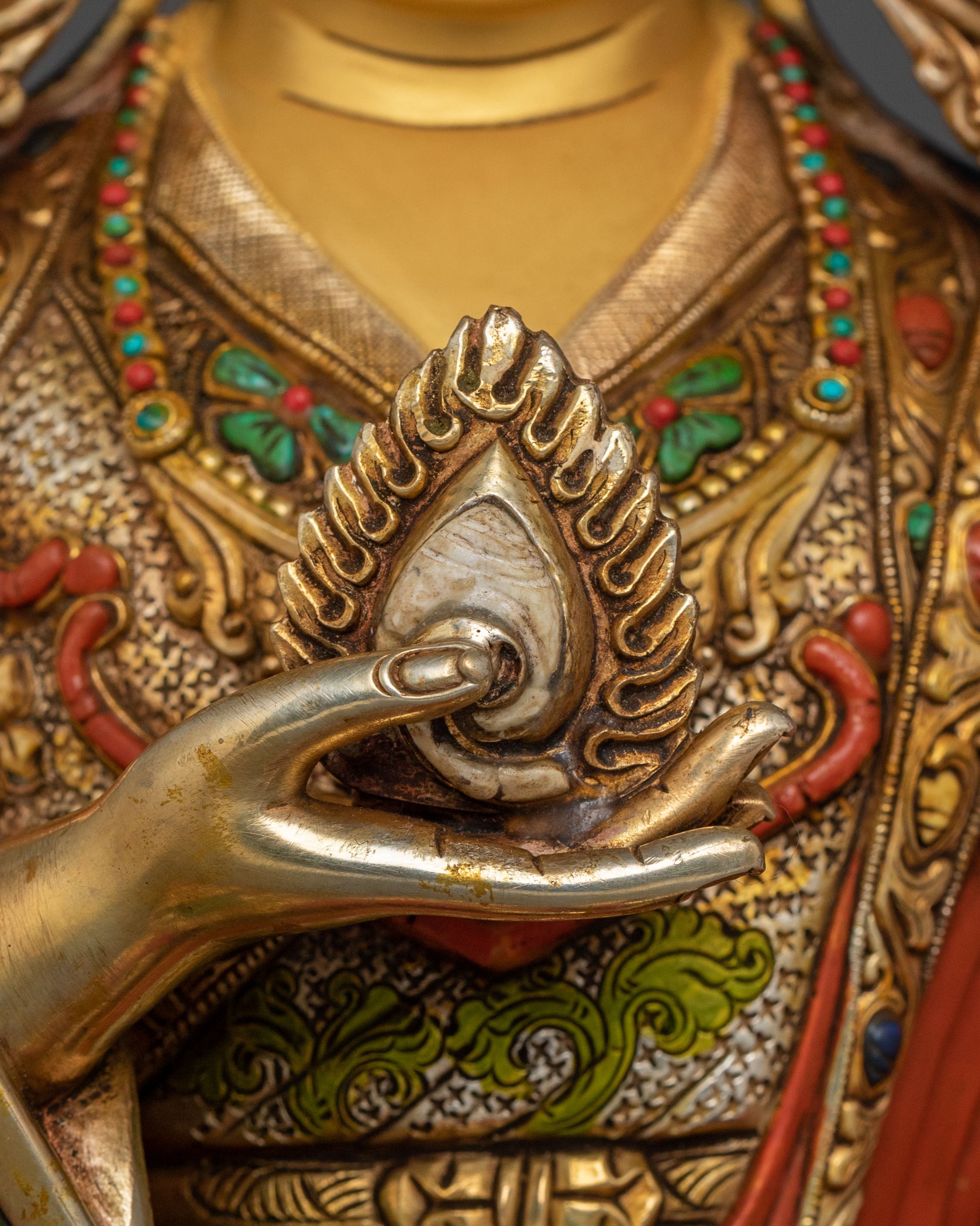 Buddhist Master Guru Norla Sculpture: 24K Gold Gilded Artistry
