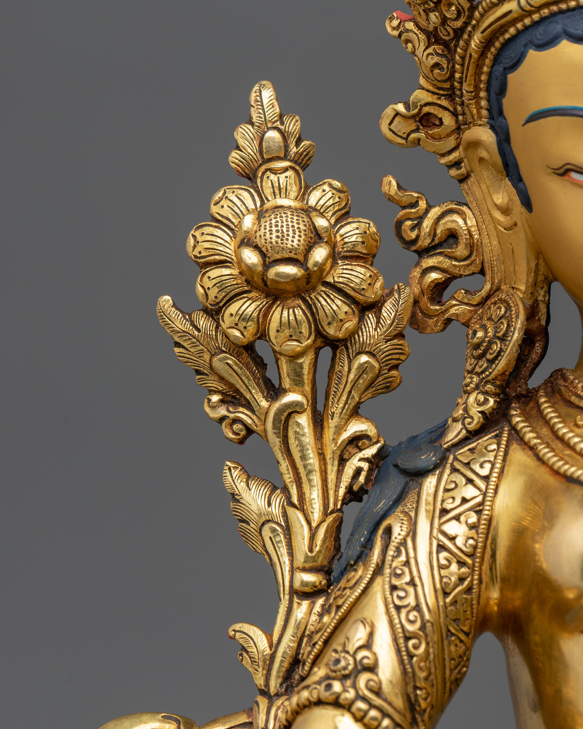 Green Tara Sculpture | Radiant 24K Gold Coated Goddess Statue