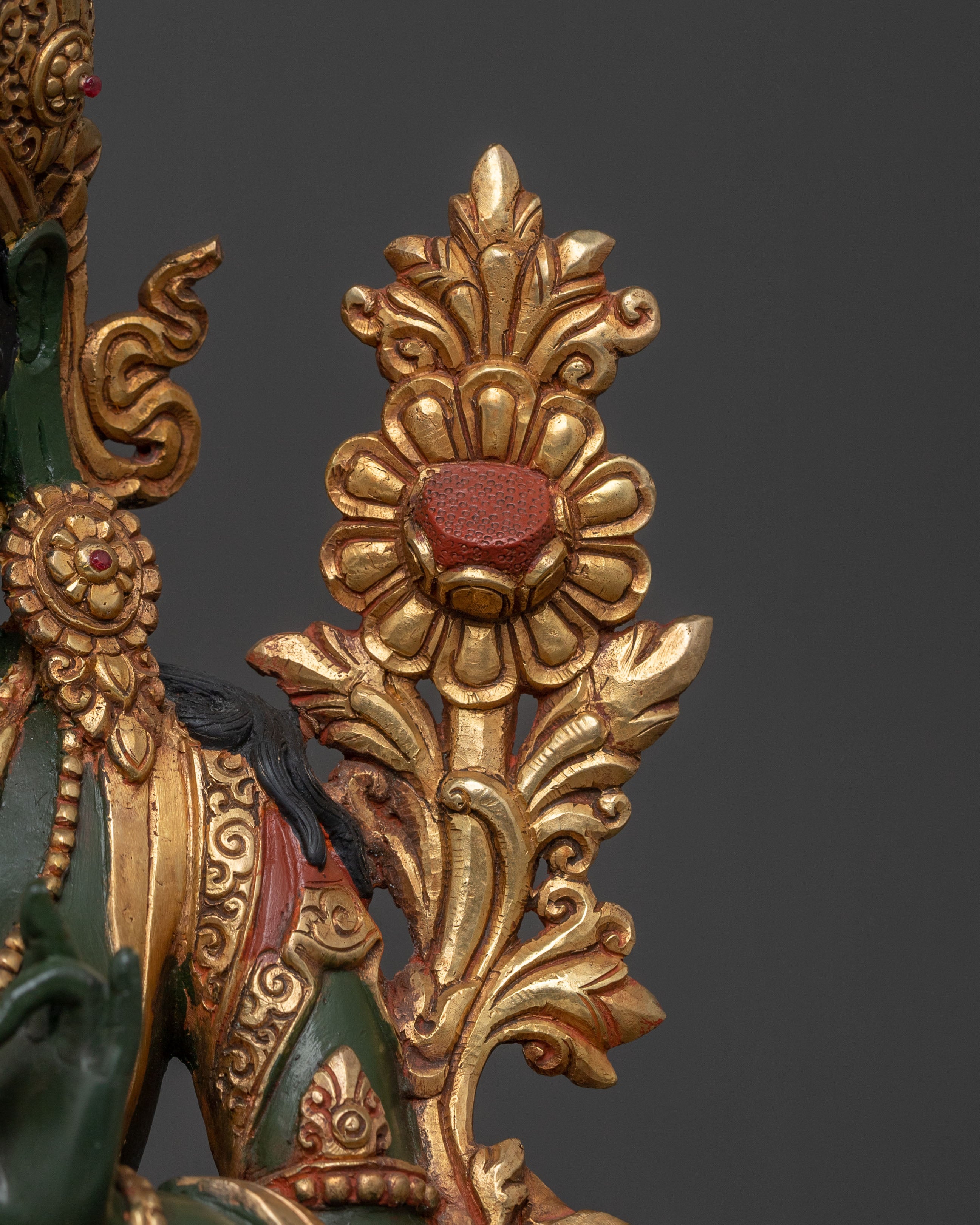 Mother Green Tara Statue | 24K Gold Gilded Figure