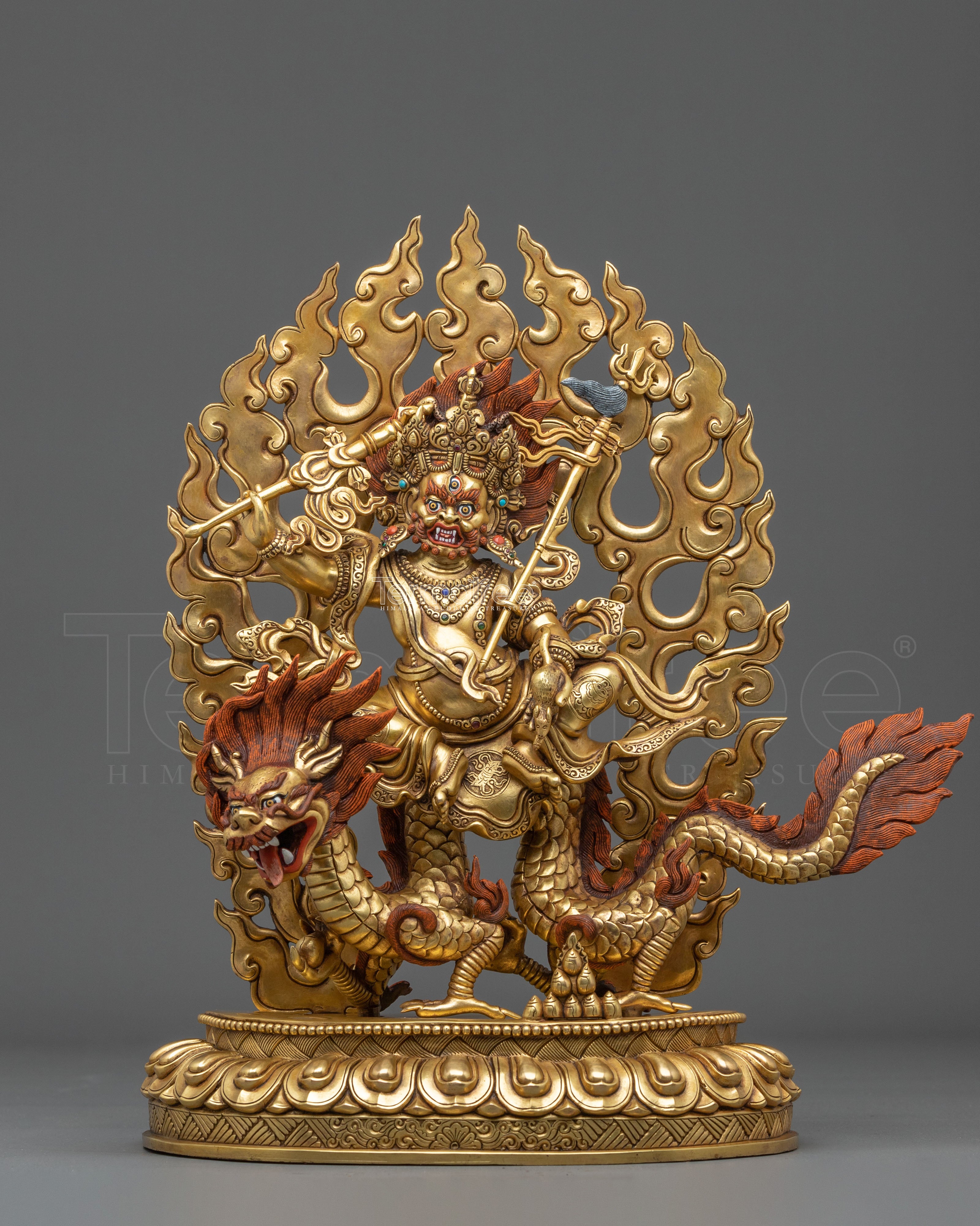 24K Gold Gilded Copper White Dzambhala Statue | Wealth Guardian