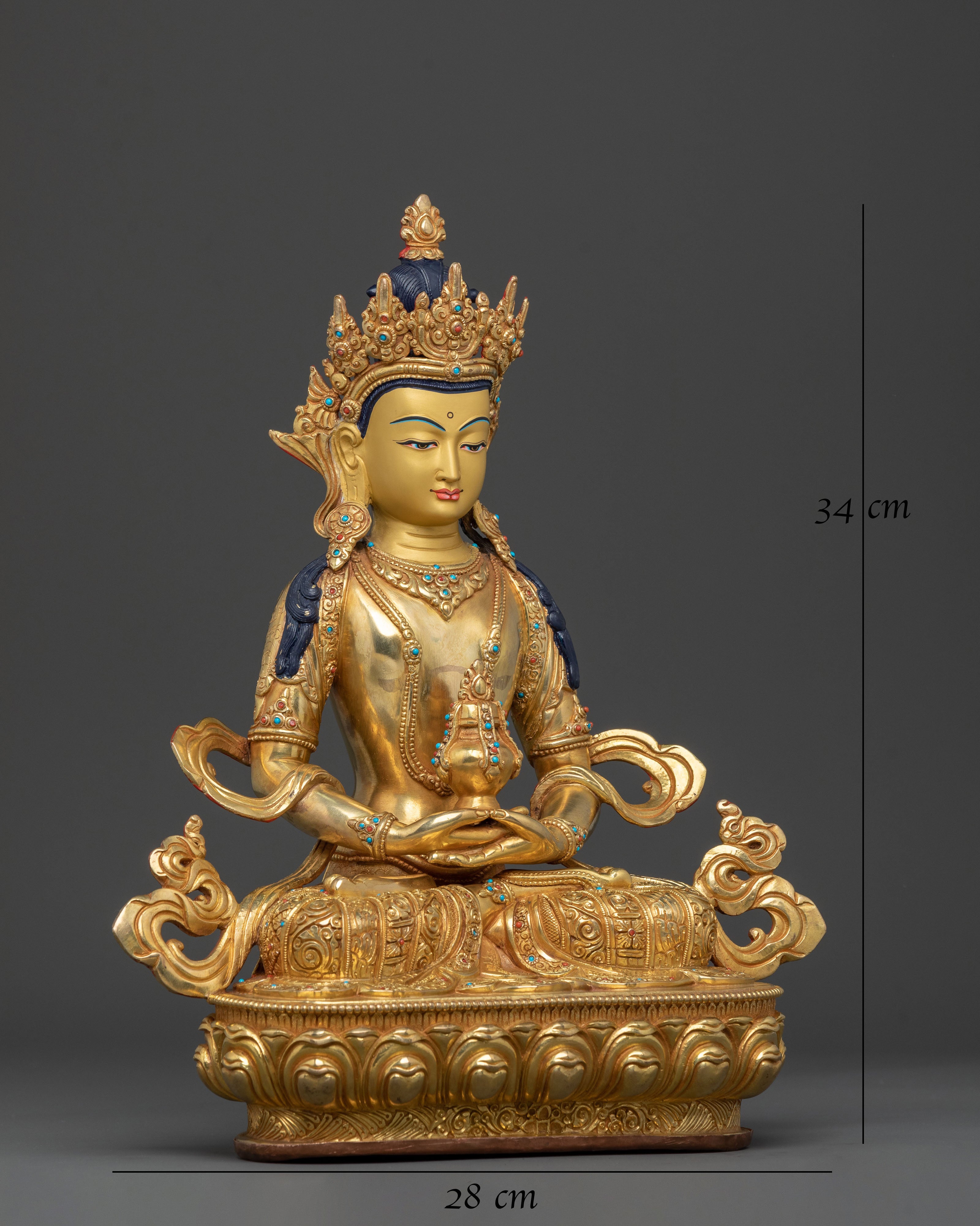 Amitayus Long Life Deity Sculpture | 24K Gold Gilded