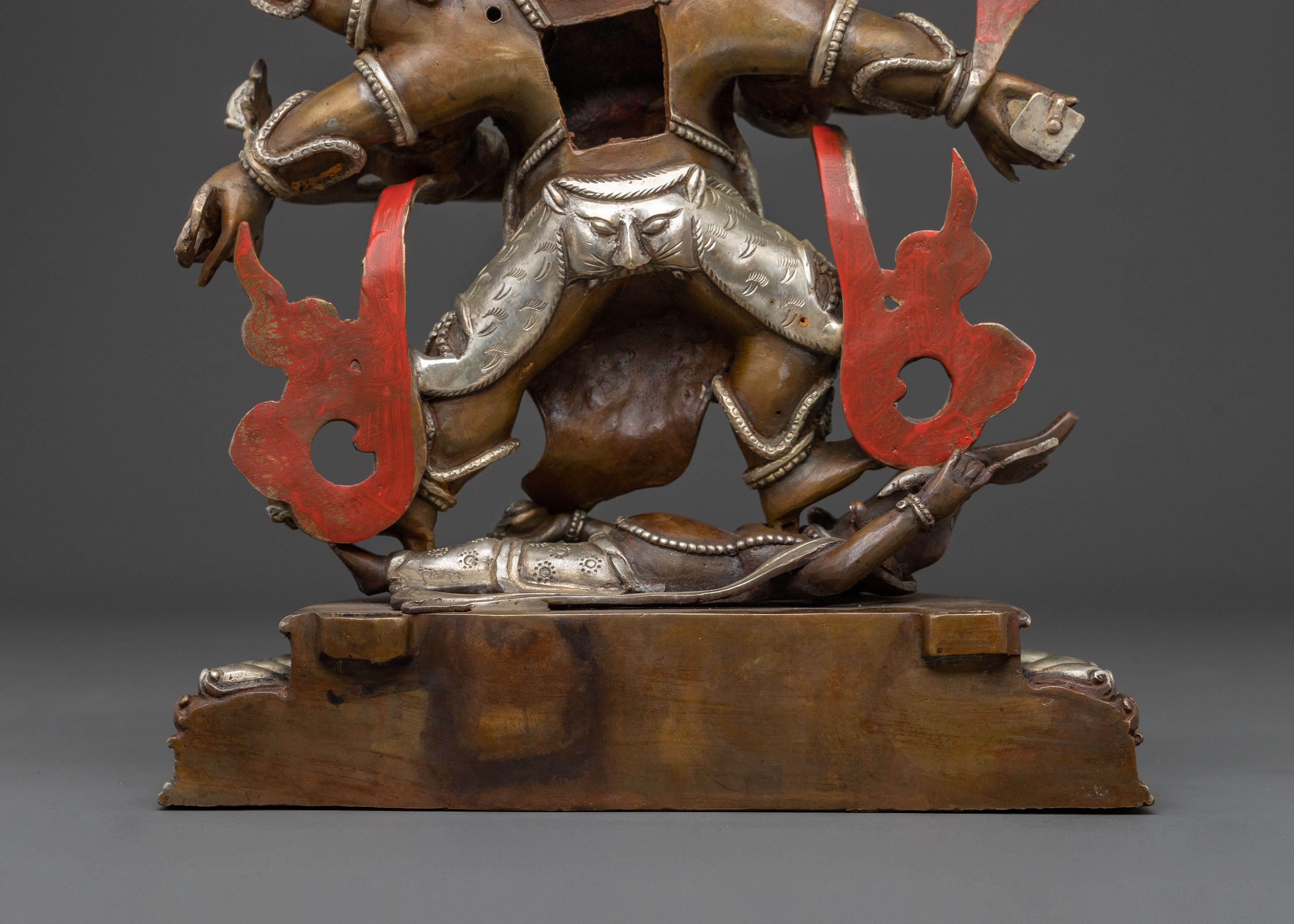 Six Armed Mahakala Statue | Oxidized Copper Protector