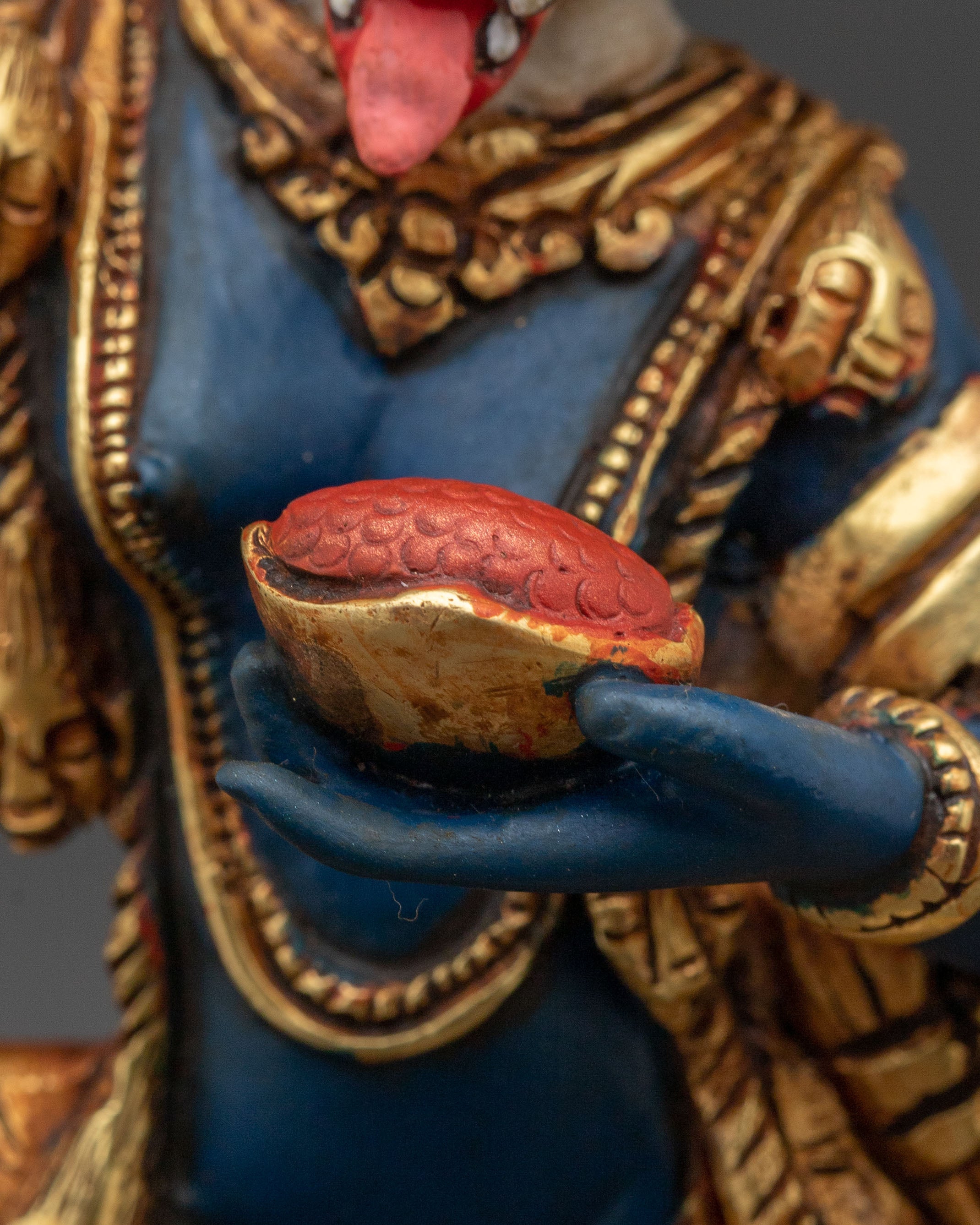 Shima mukha Lion Faced Dakini Statue: Gilded Copper Art