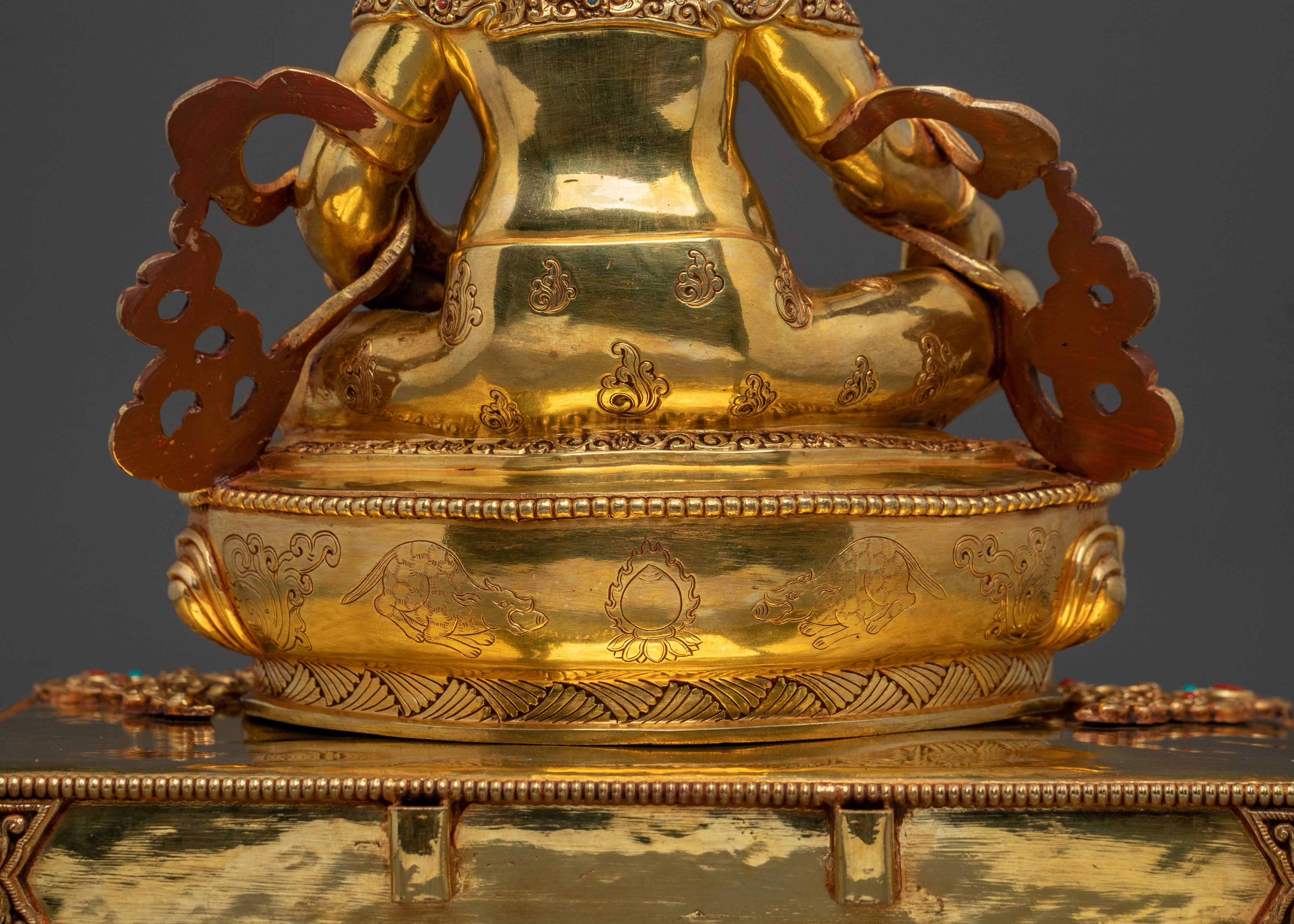 Yellow Dzambhala Statue on Throne | Wealth Deity