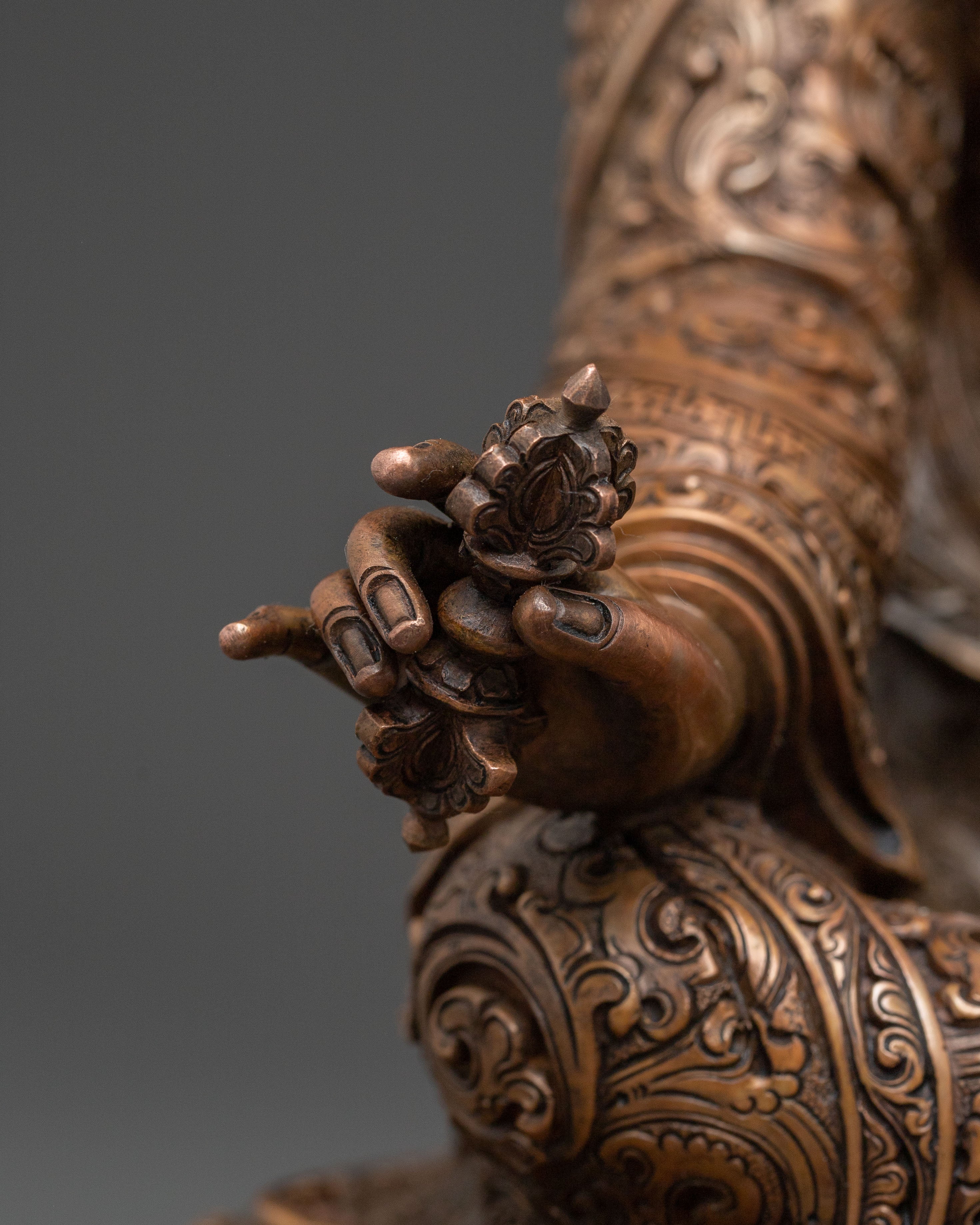 Padmasambhava Lotus Master Statue: Oxidized Copper Serenity