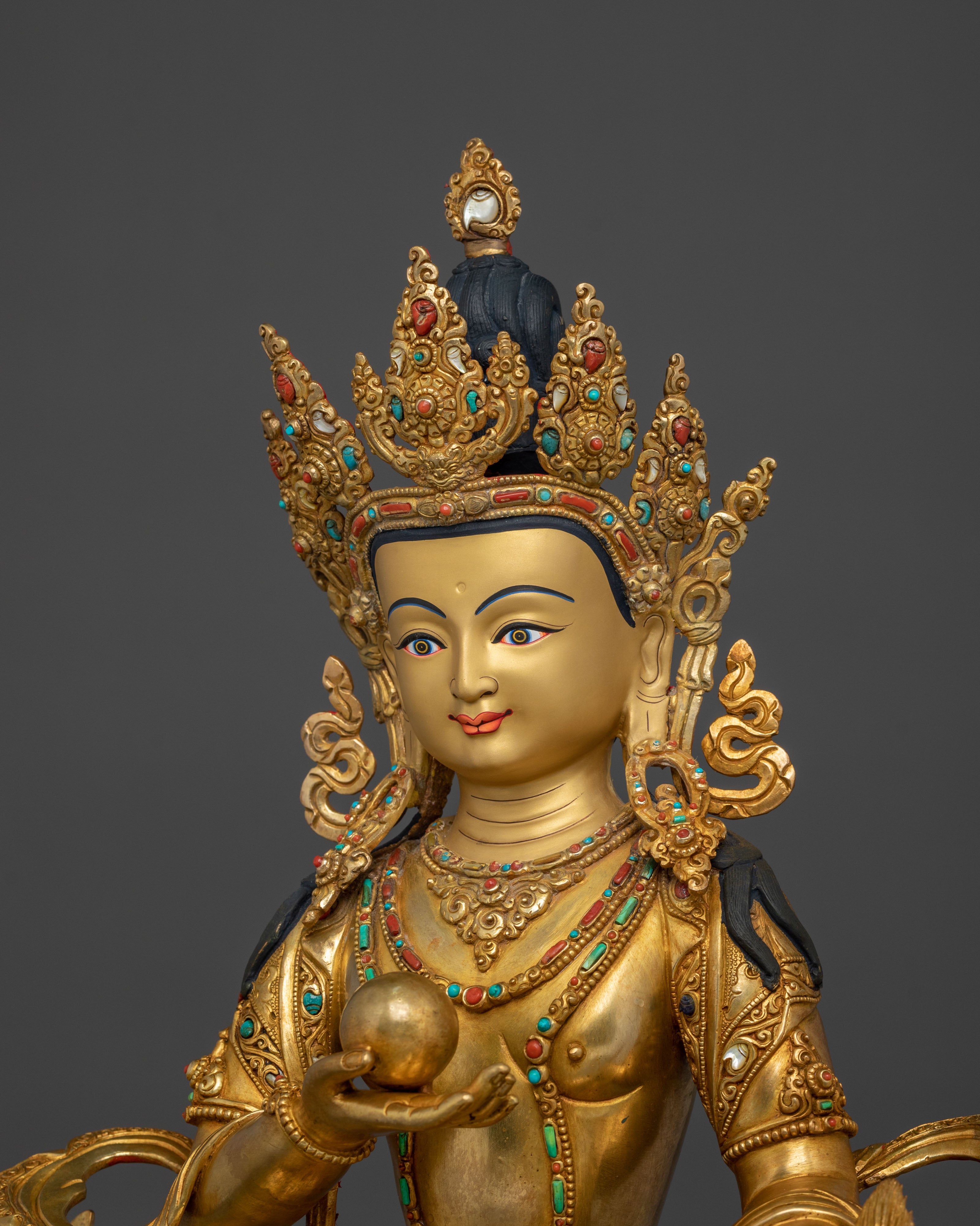 Kshitigarbha Gold Gilded Statue | Traditional Vajrayana Statue