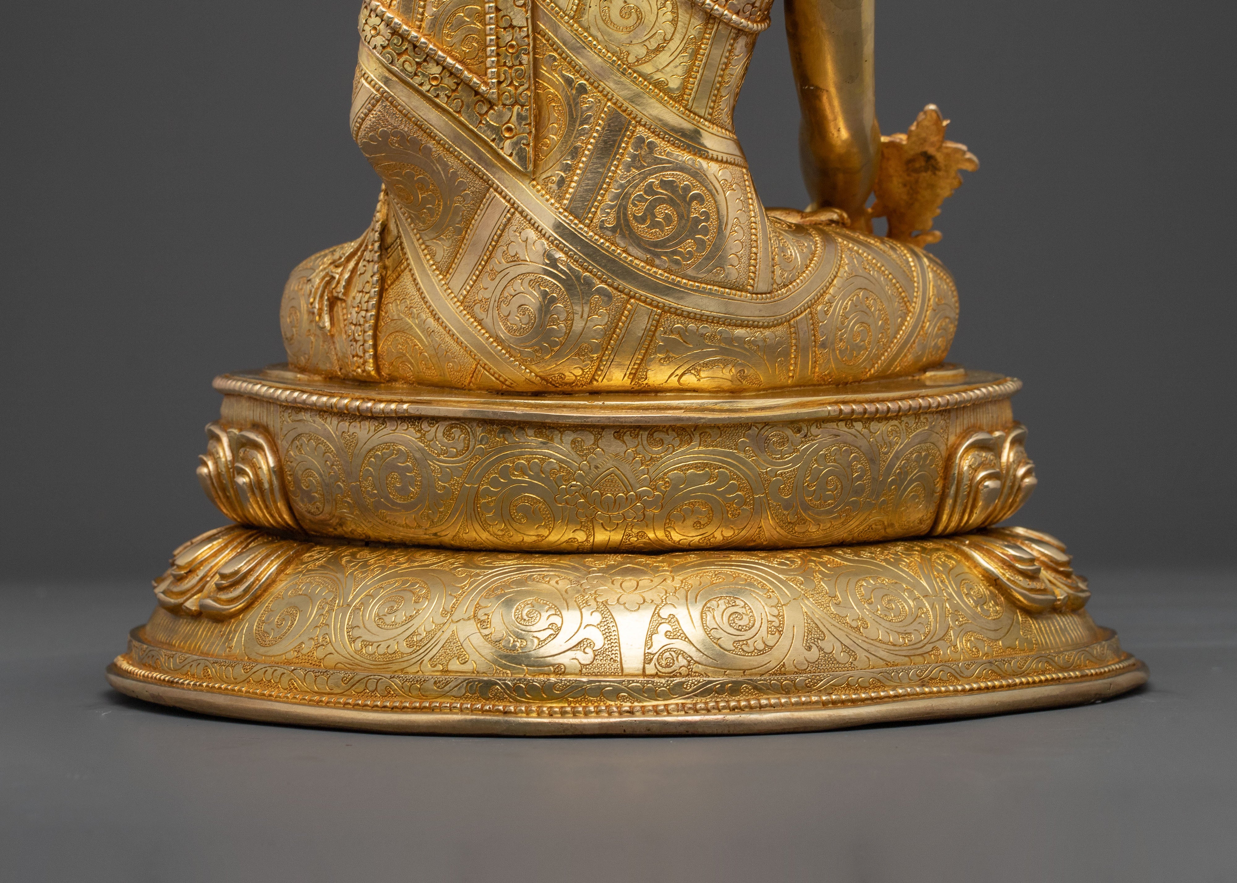 Medicine Buddha Divine Statue: Hand-Gilded Copper Art