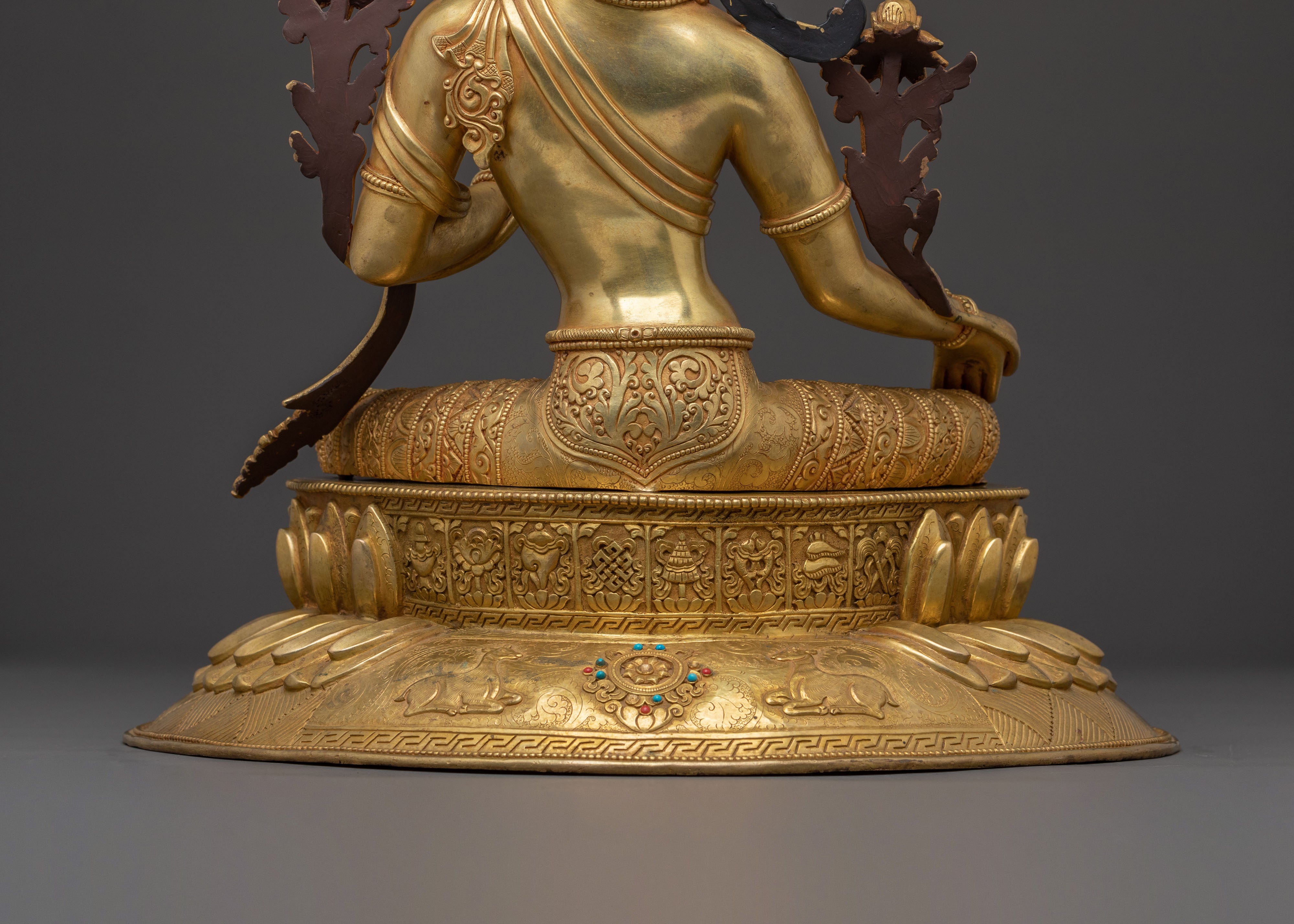 Divine Green Tara Golden Statue | 24k Gold Gilded Copper Figure
