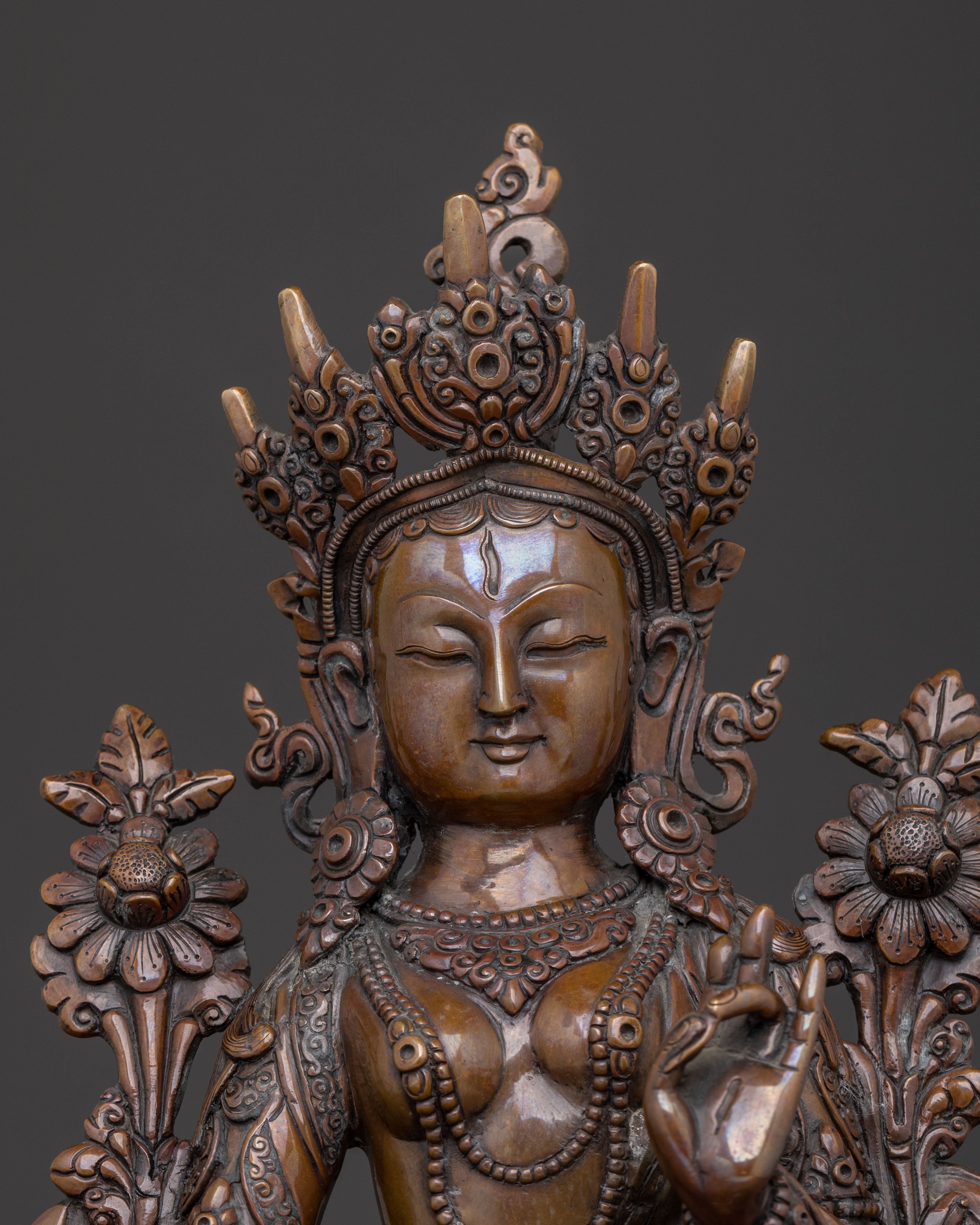 White Tara Oxidized Copper Statue | Spiritual Icon