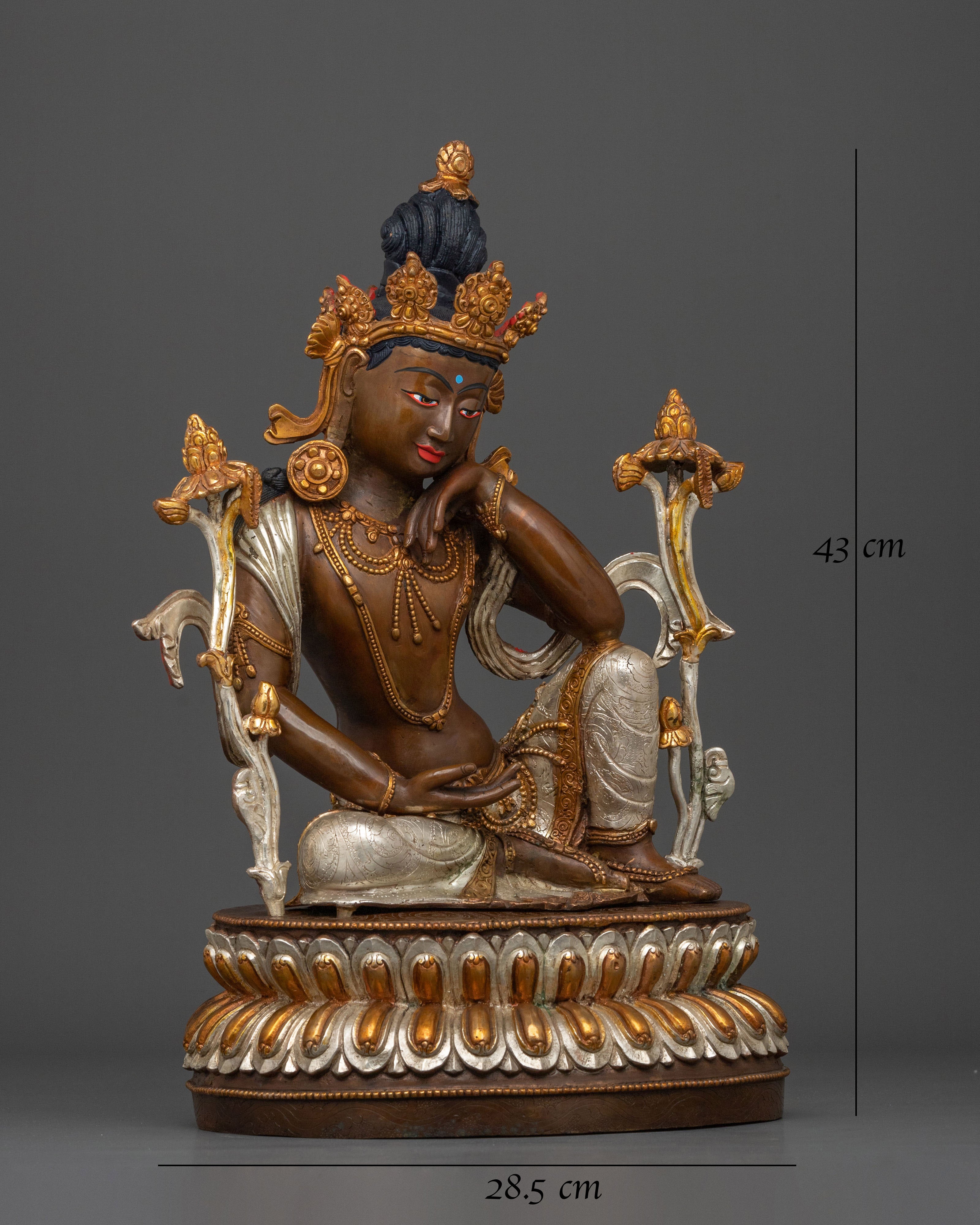 Avalokiteshvara Bodhisattva of Compassion Statue in Silver and Gold Plated