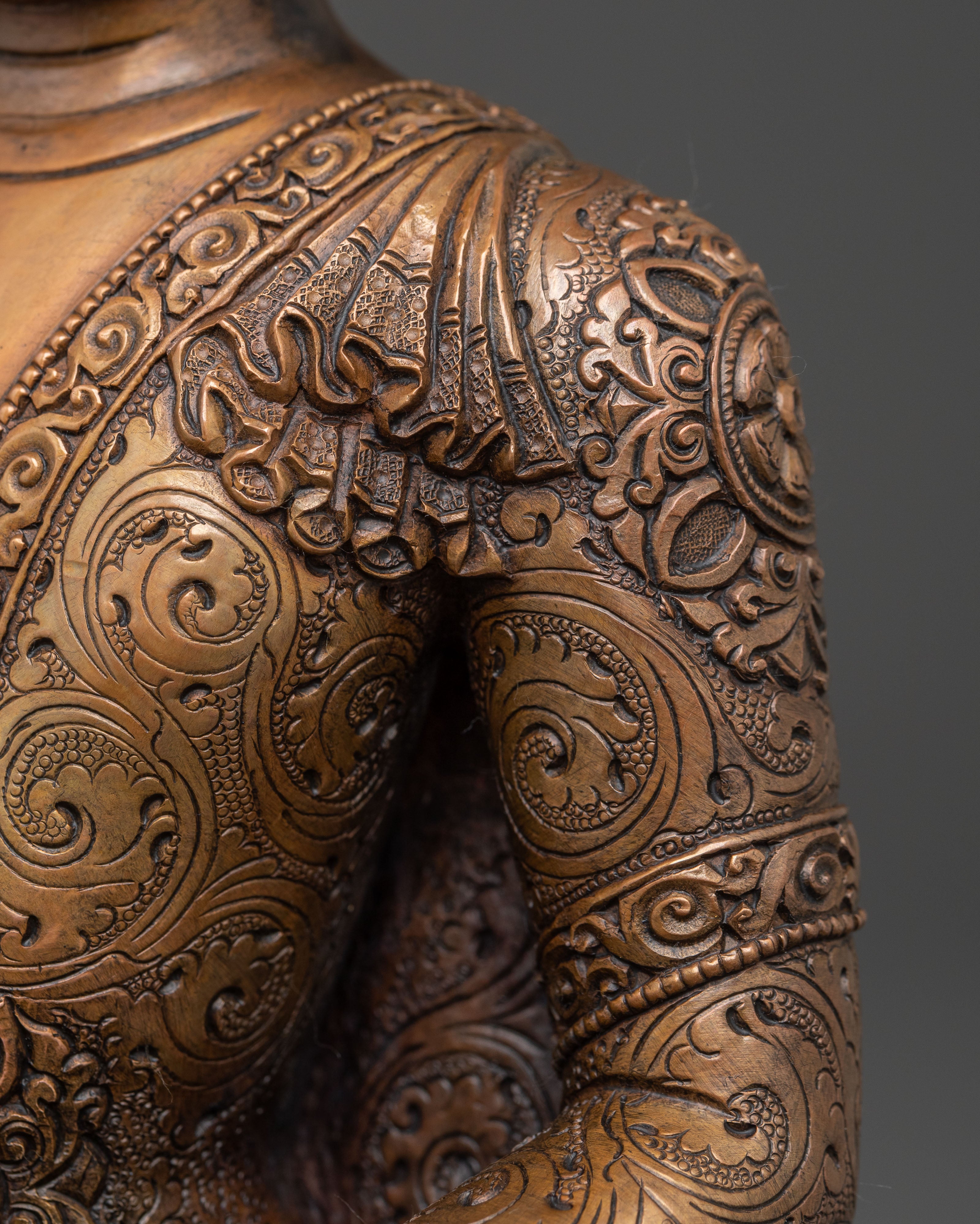 Handcrafted Copper Shakyamuni Buddha Statue - Artisanal Patina