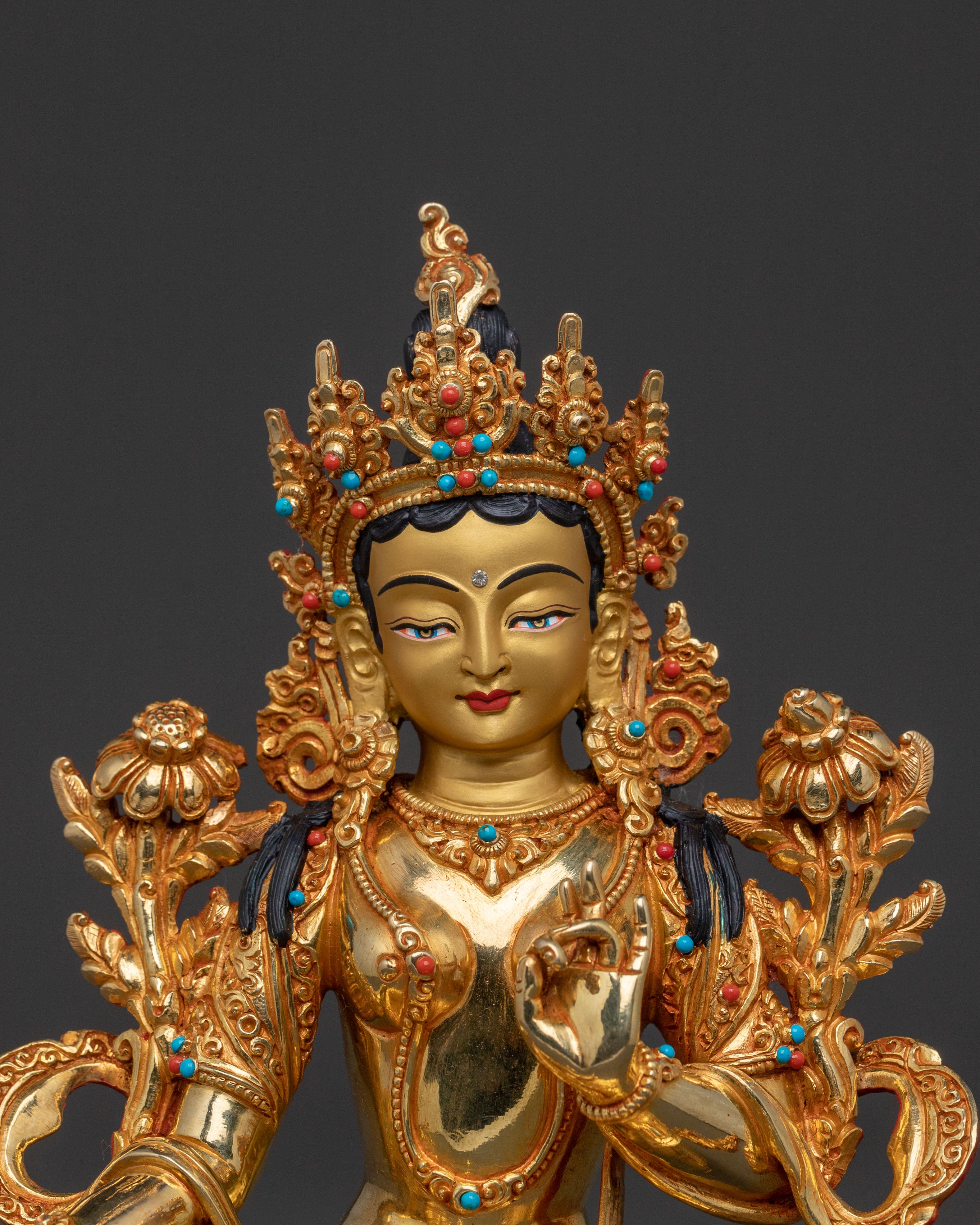 Green Tara Goddess Icon | 24K Gold Gilded Statue
