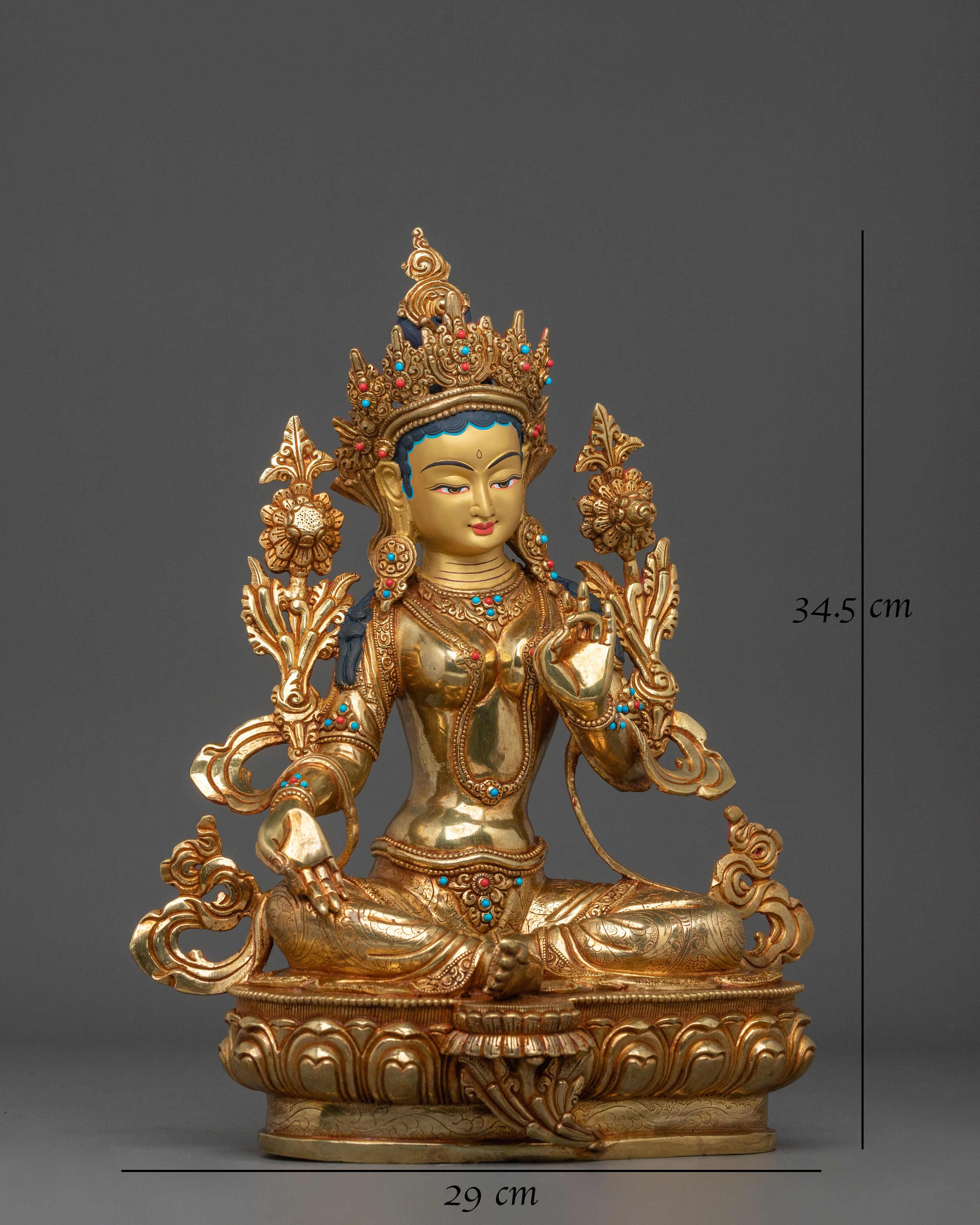 Green Tara Statue | Handcrafted 24K Gold Gilded Guardian