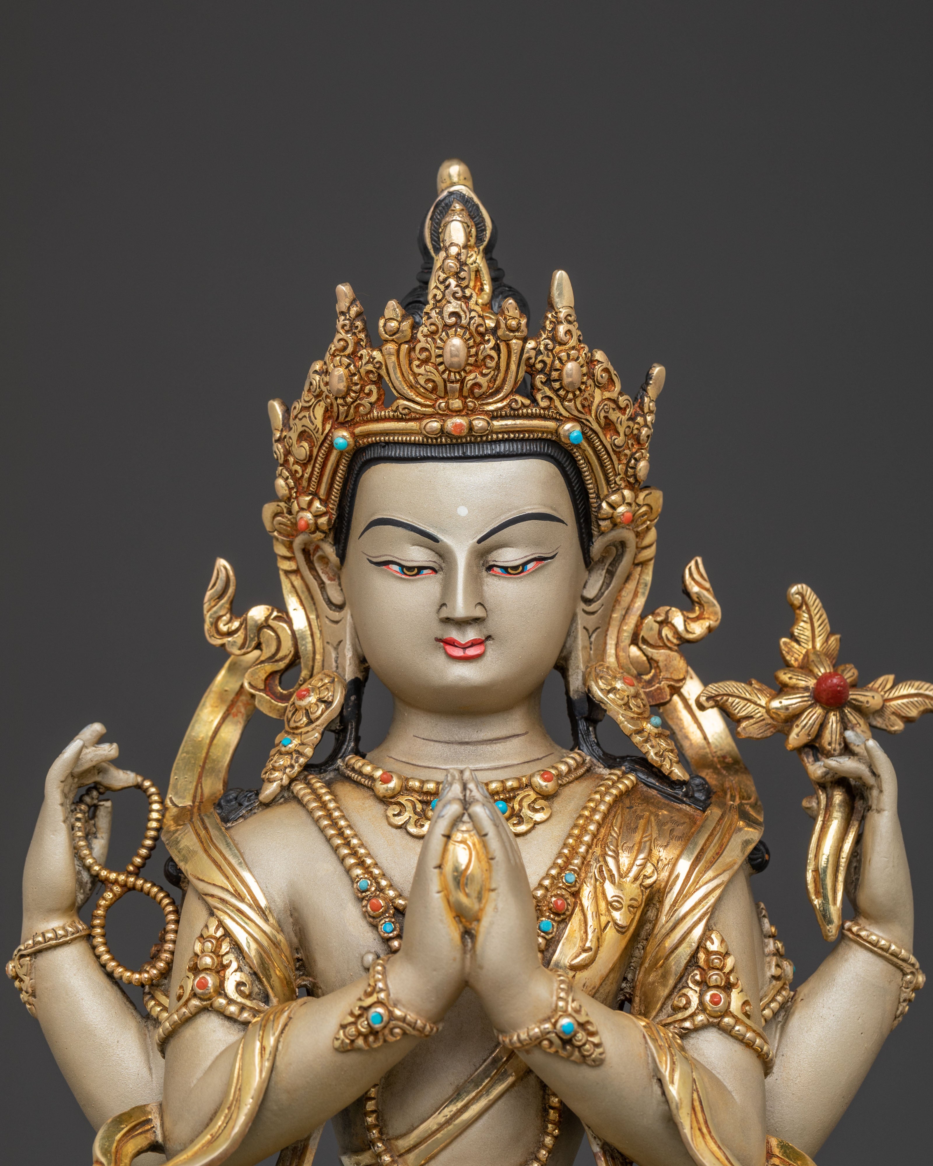 Chenrezig Sacred Compassion Statue: Gold-Plated Devotion