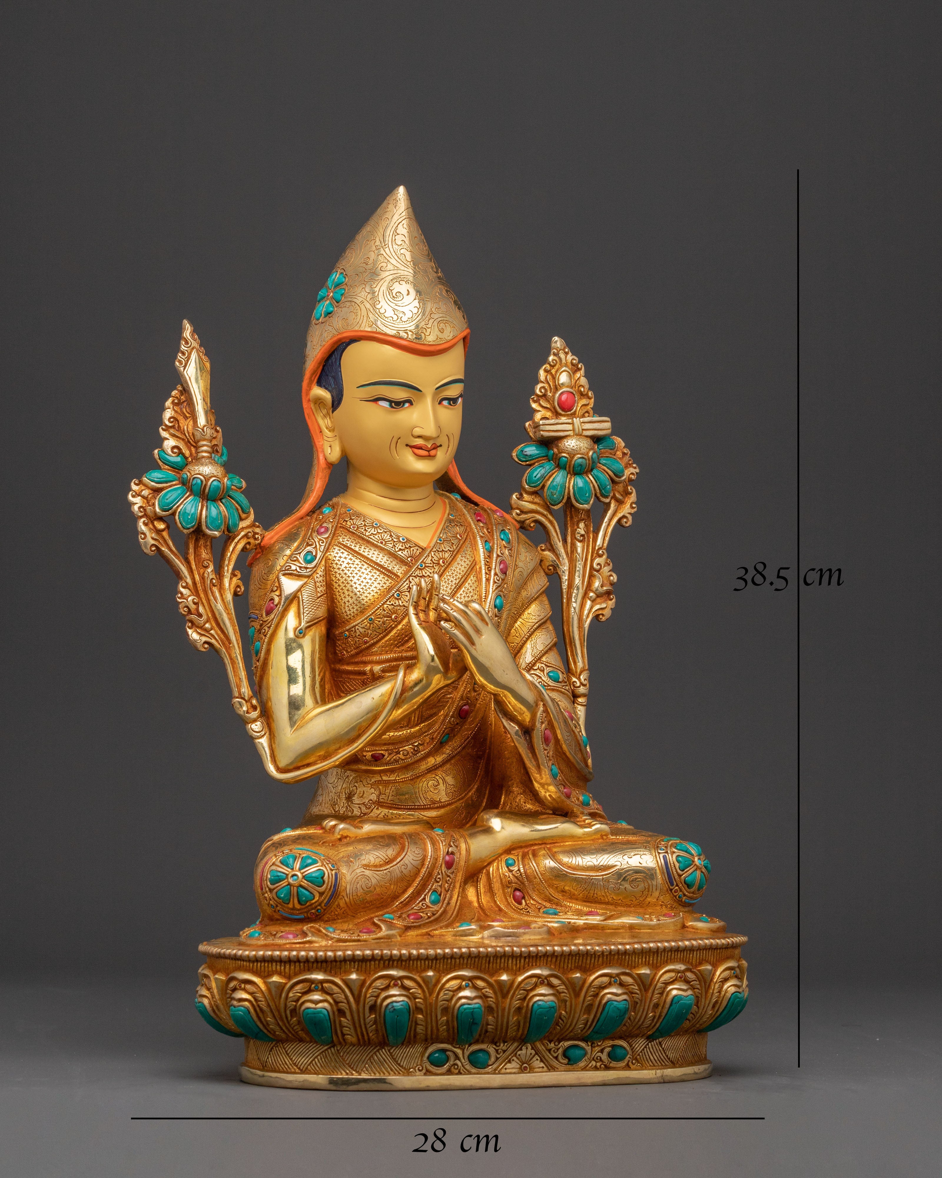 Handcrafted Tsongkhapa Statue – 24K Gold Gilded Masterpiece