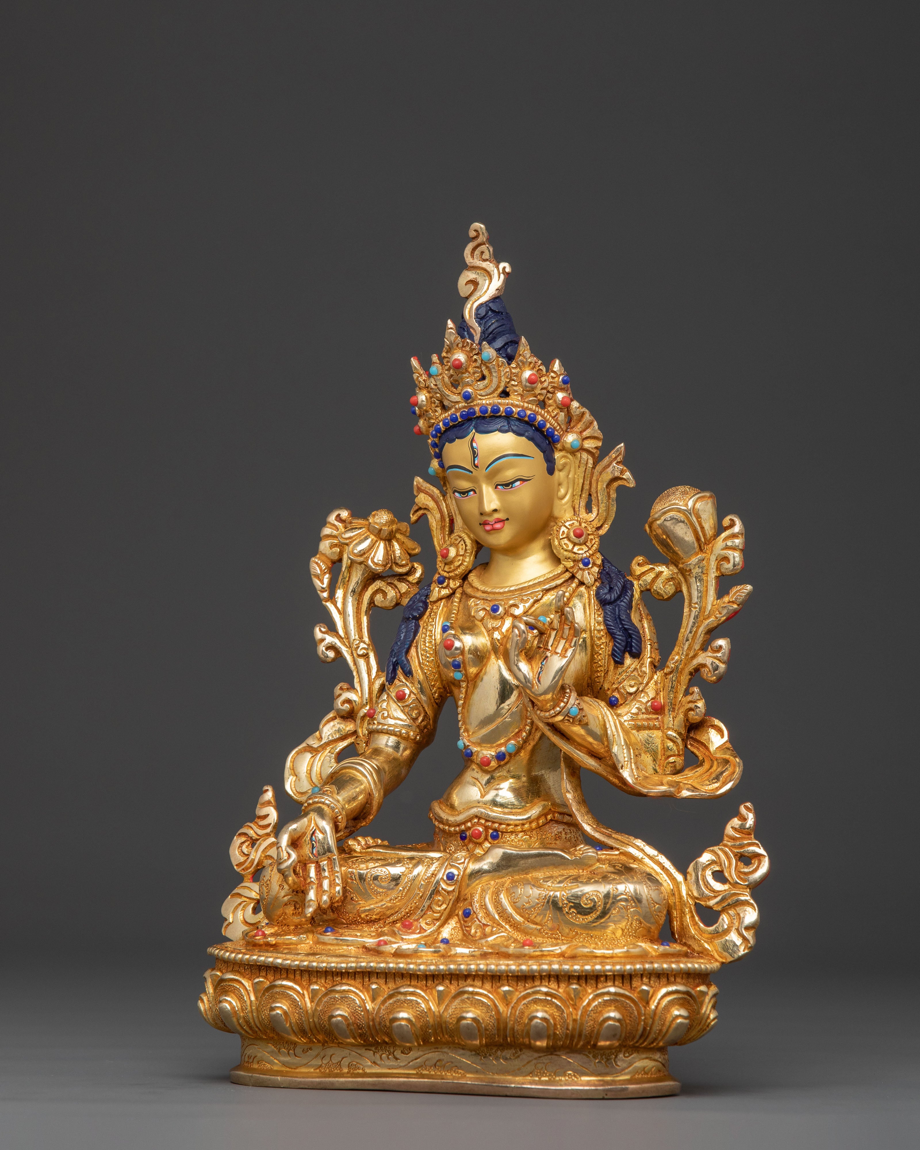 Golden White Tara Divine Statue – Serene Gilded Copper