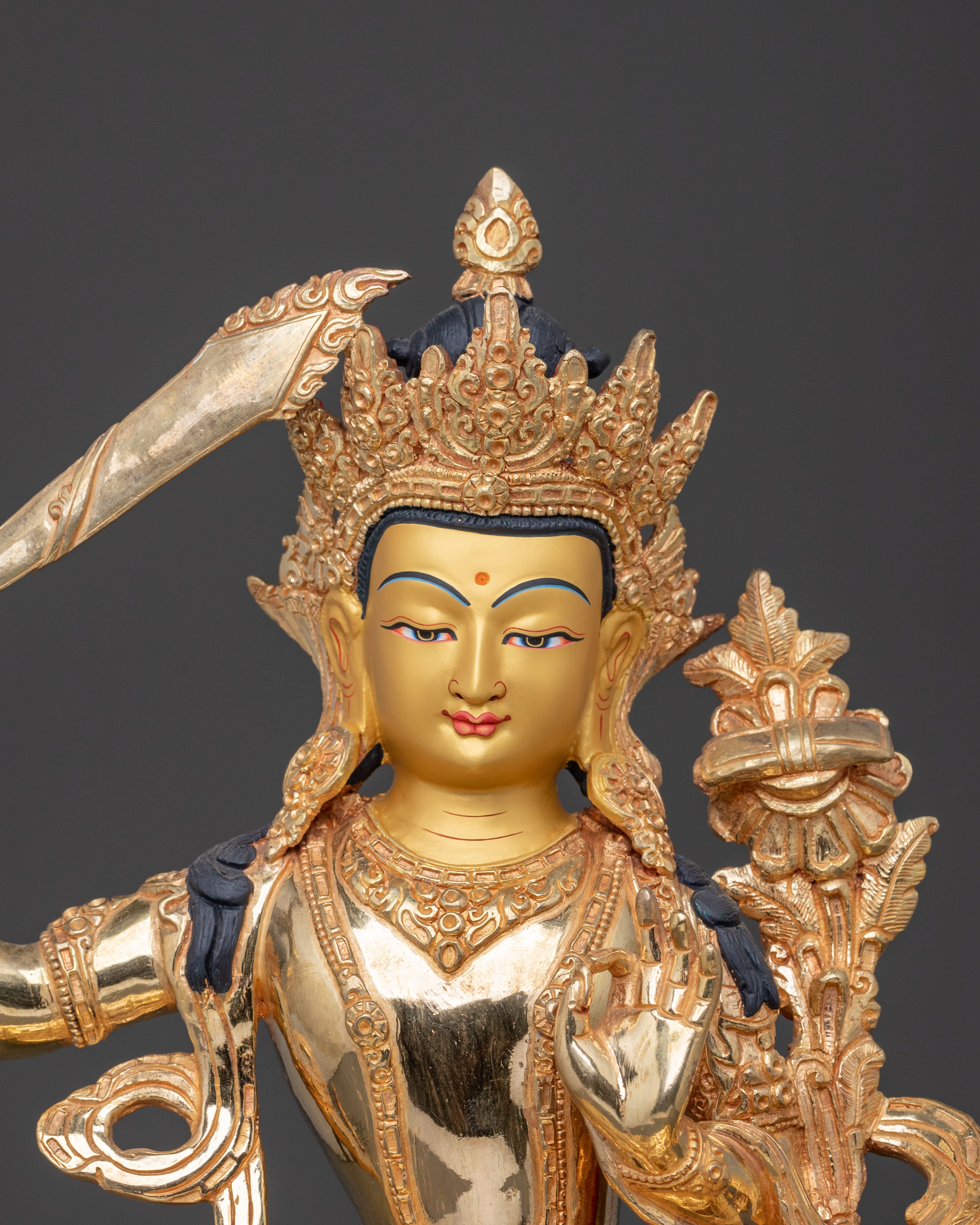 Manjushri Flaming Wisdom Statue | 24K Gold Gilded
