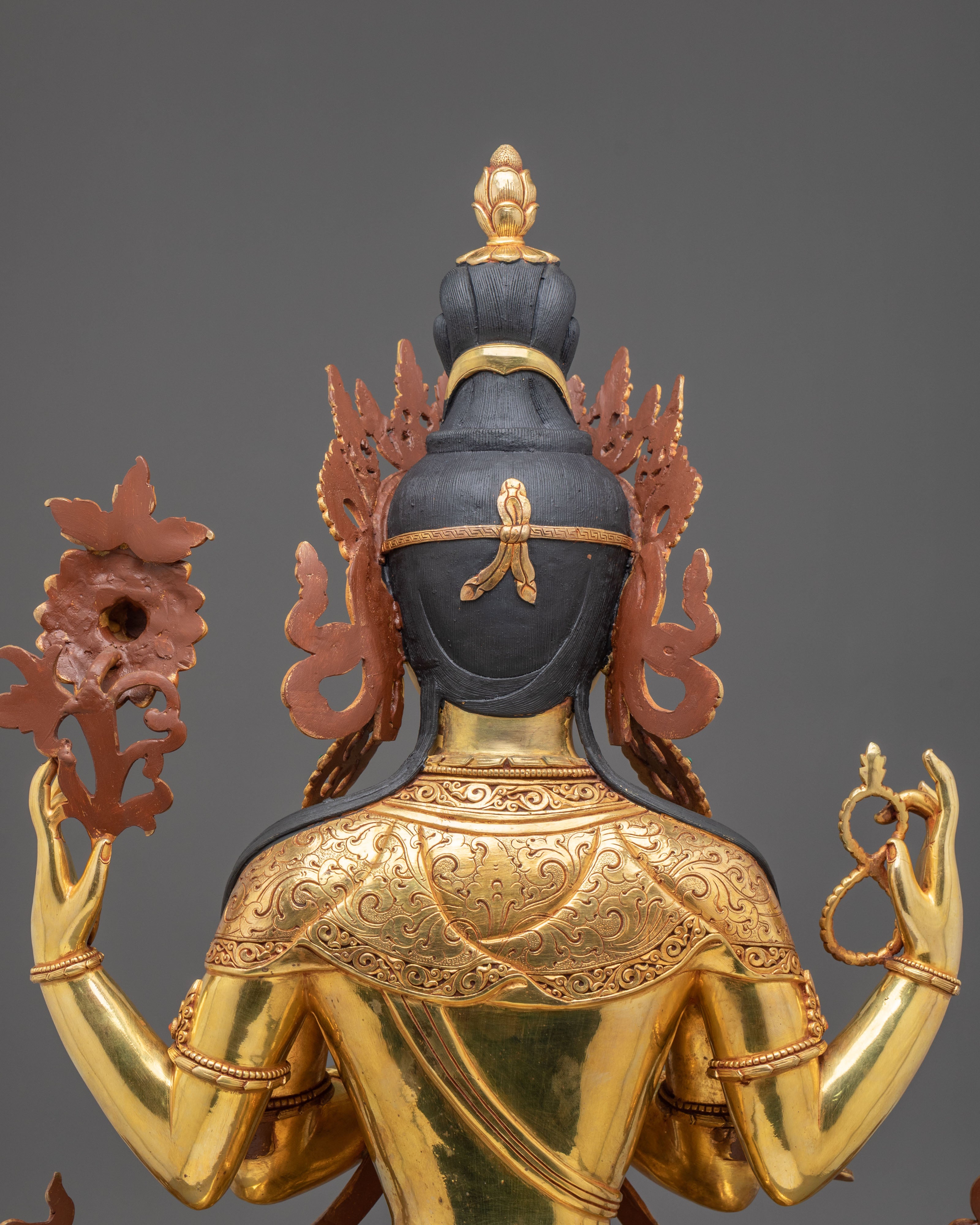 Four-Armed Chenrezig Statue | Exquisite 24K Gold Gilded Sculpture