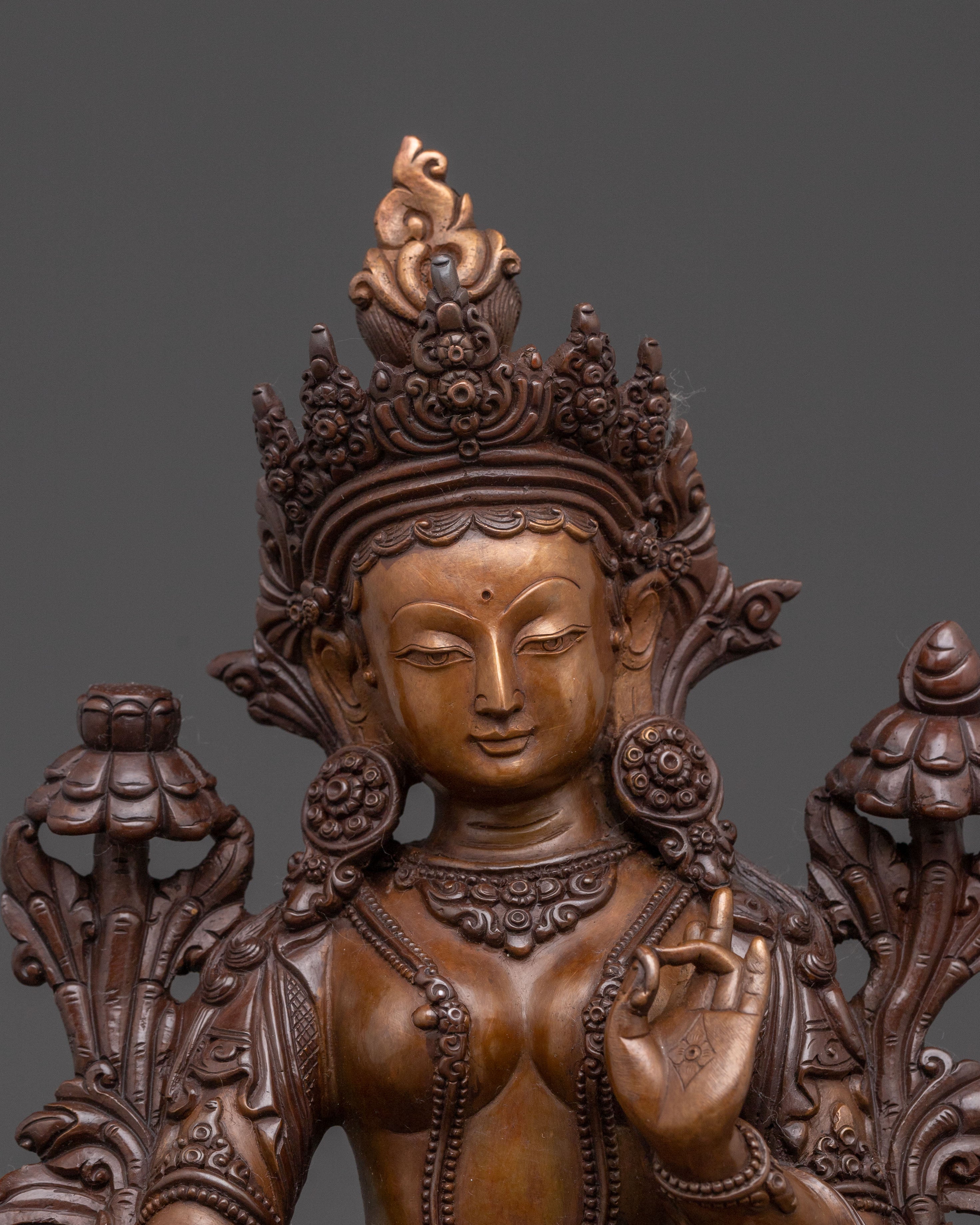 Green Tara Sacred Altar Statue: Oxidized Copper Serenity