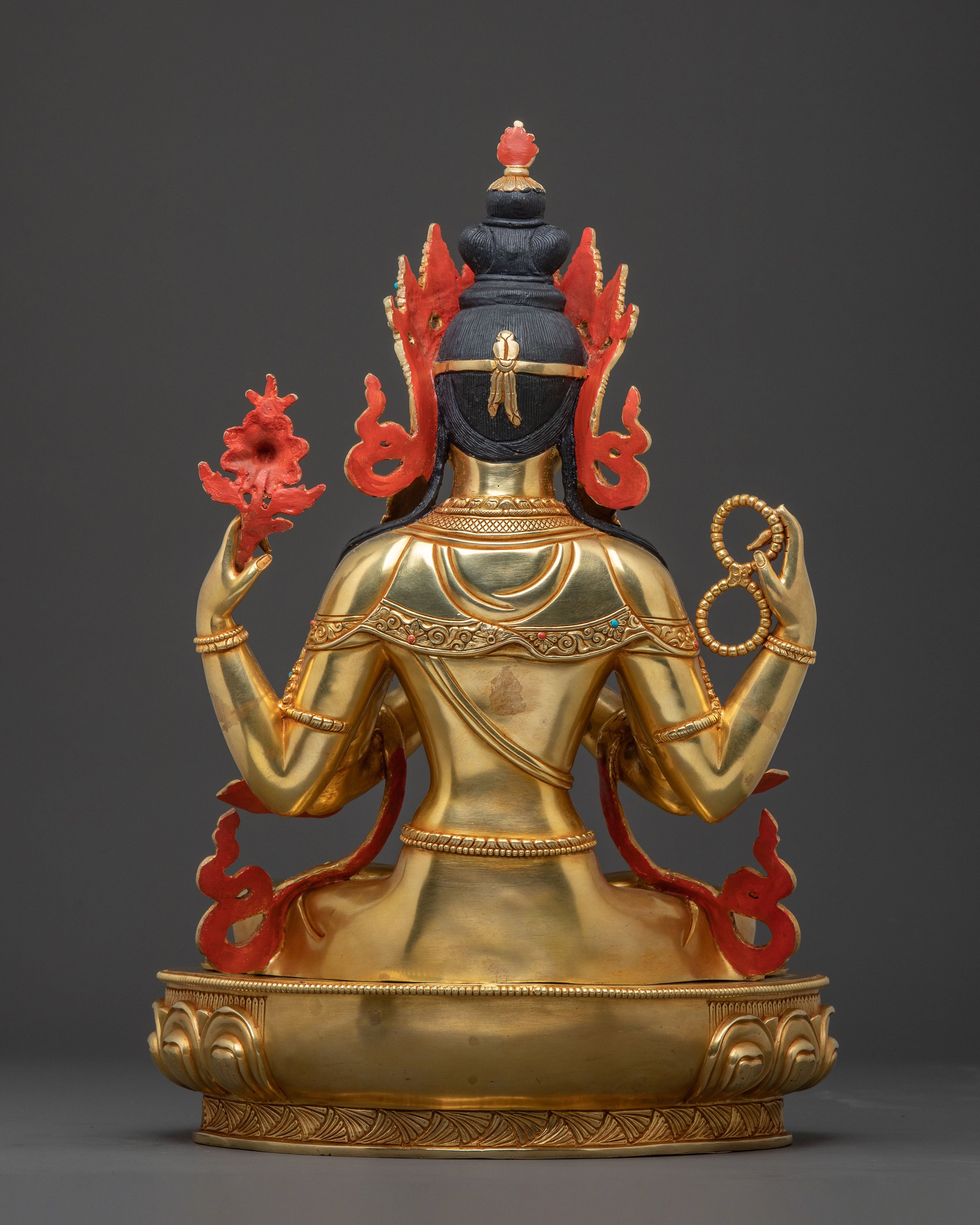 Chenrezig Handcrafted Golden Statue | Sacred Figure for Altar